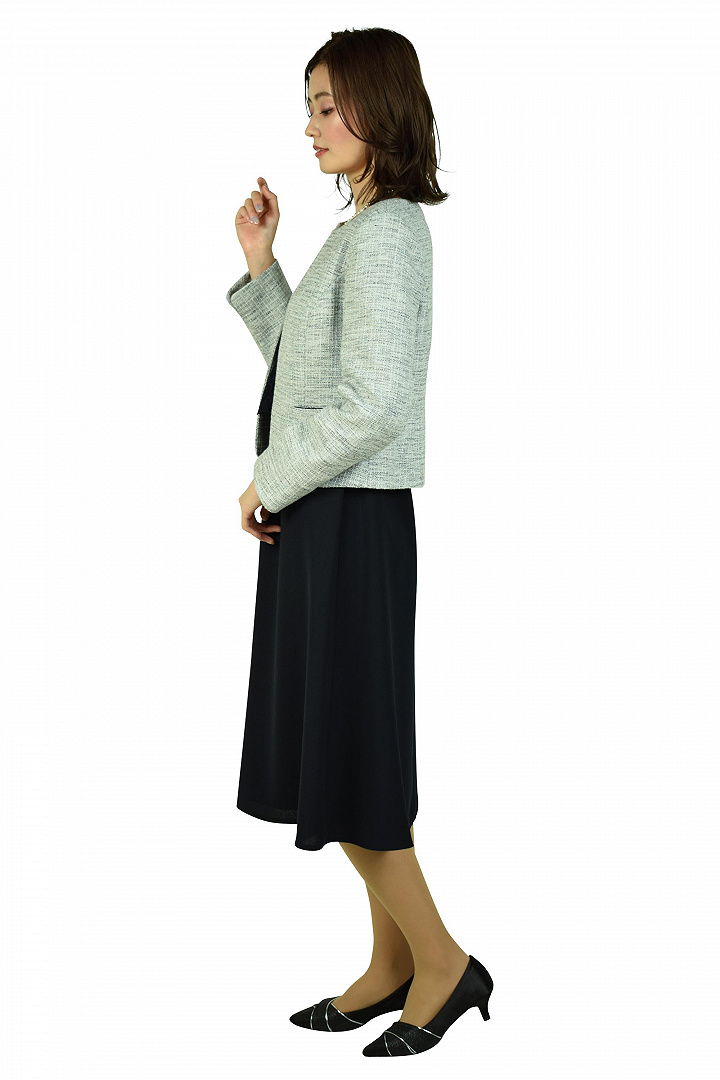 トップスレースネイビー×グレーワンピースセット