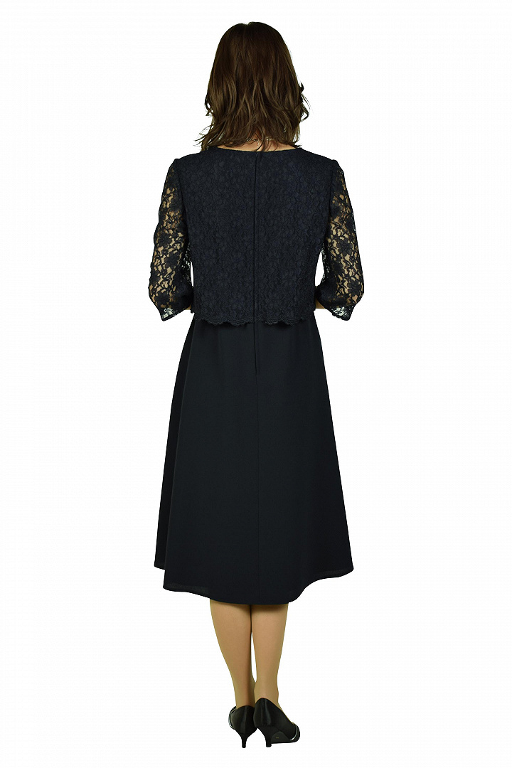 トップスレースネイビー×グレーワンピースセット