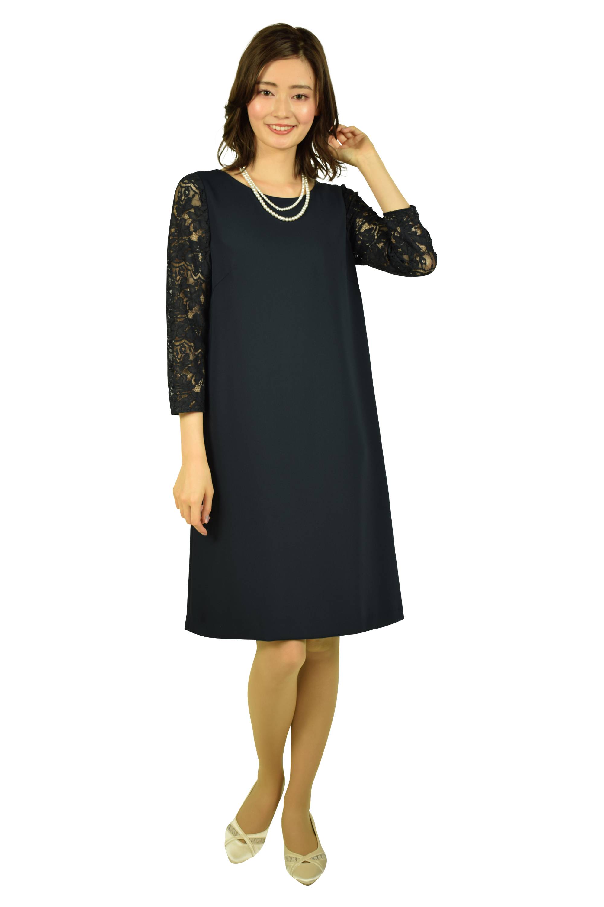 ツイード異素材ネイビーワンピースセット