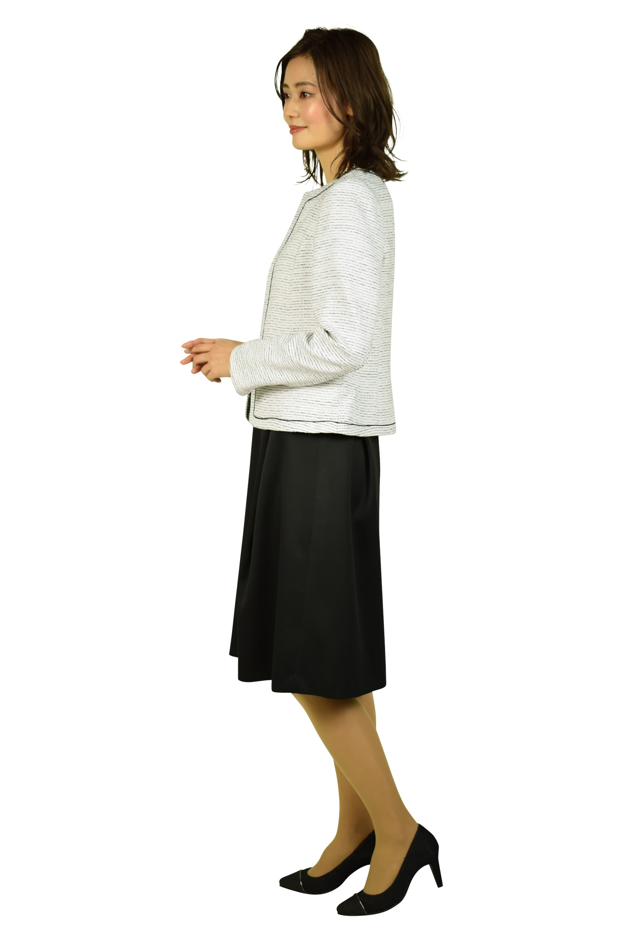 異素材MIXアイボリー×ブラックワンピースセット