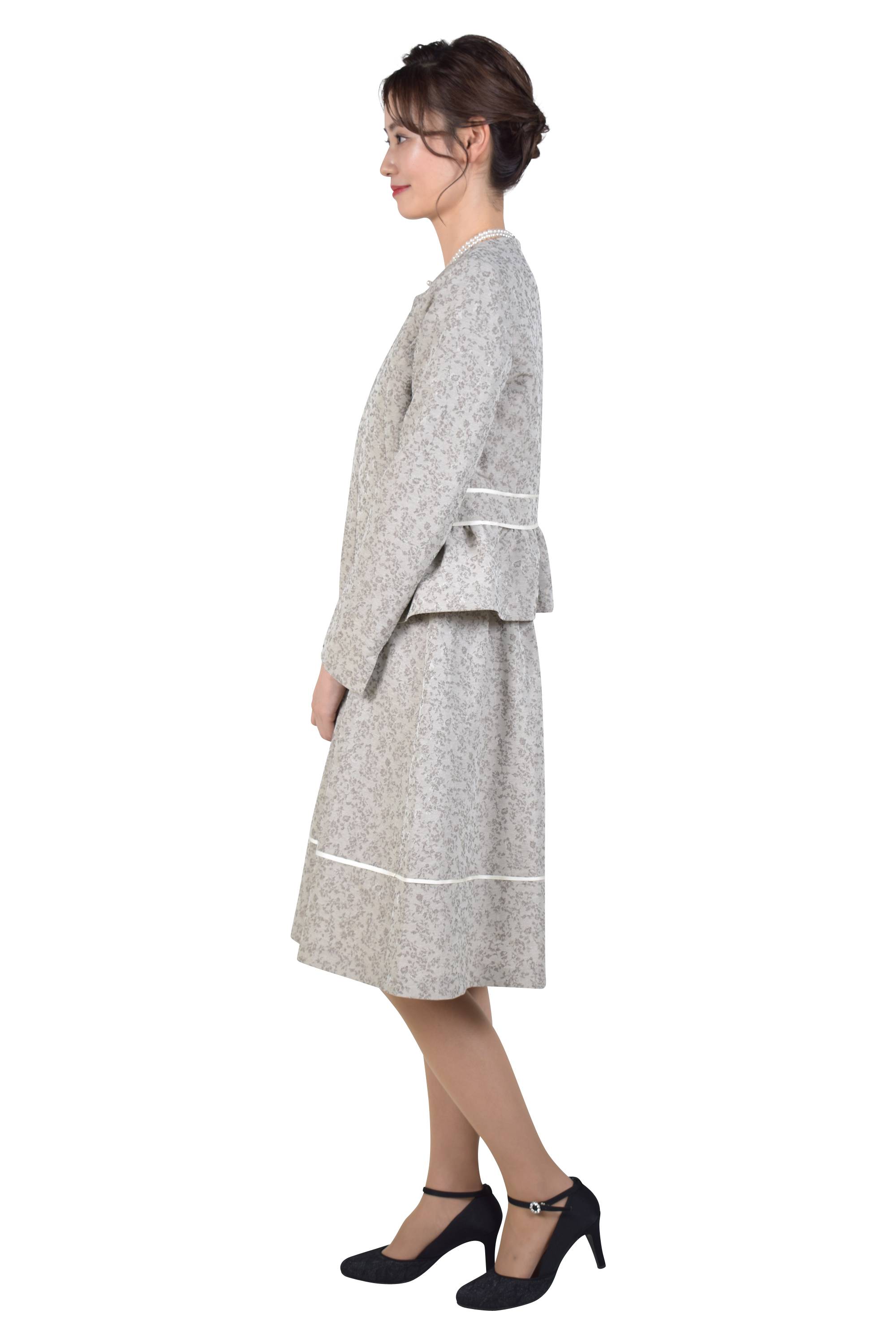 小花柄ジャガードベージュワンピーススーツセット