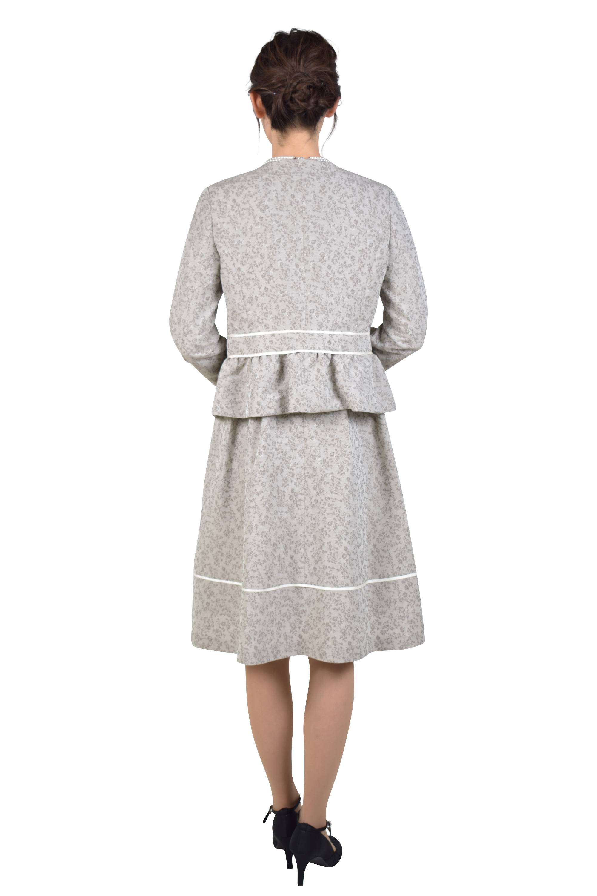 小花柄ジャガードベージュワンピーススーツセット