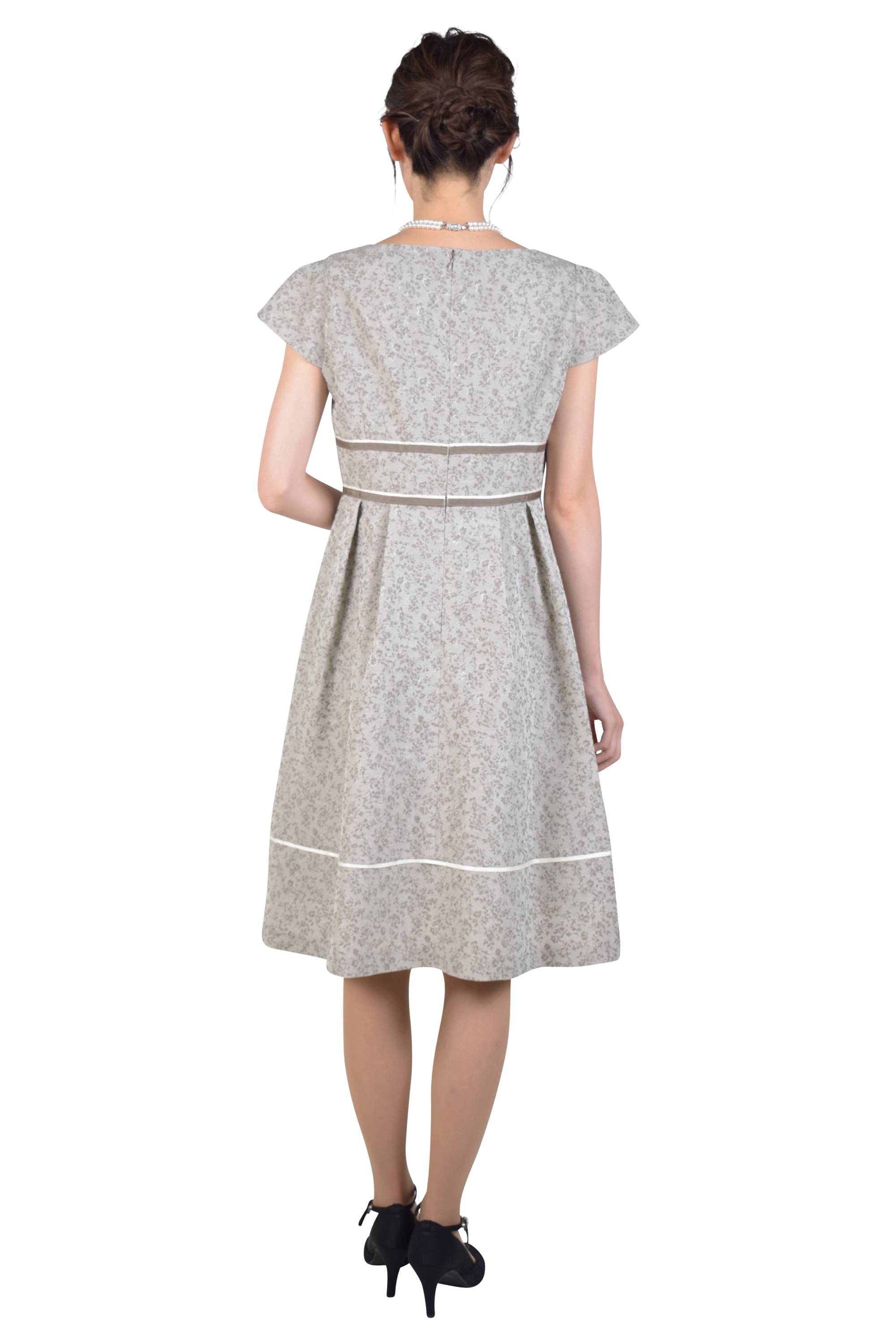 小花柄ジャガードベージュワンピーススーツセット