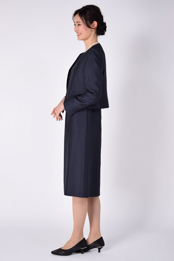 上品シャンタン×レースネイビーワンピースセット