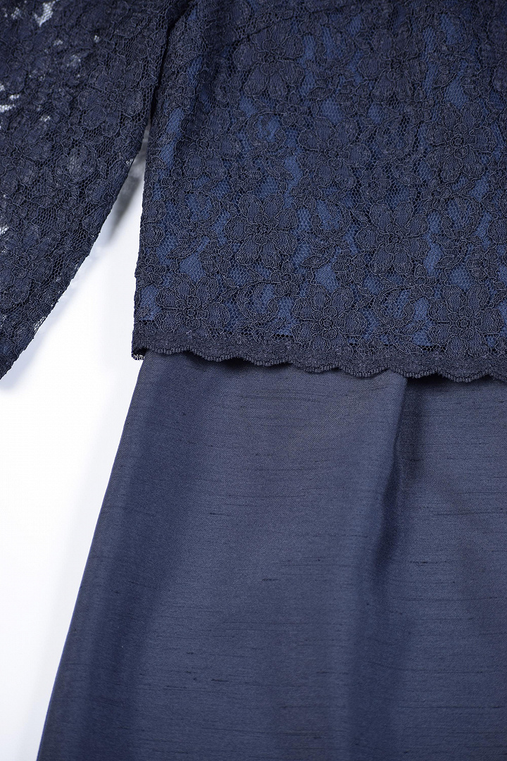 上品シャンタン×レースネイビーワンピースセット