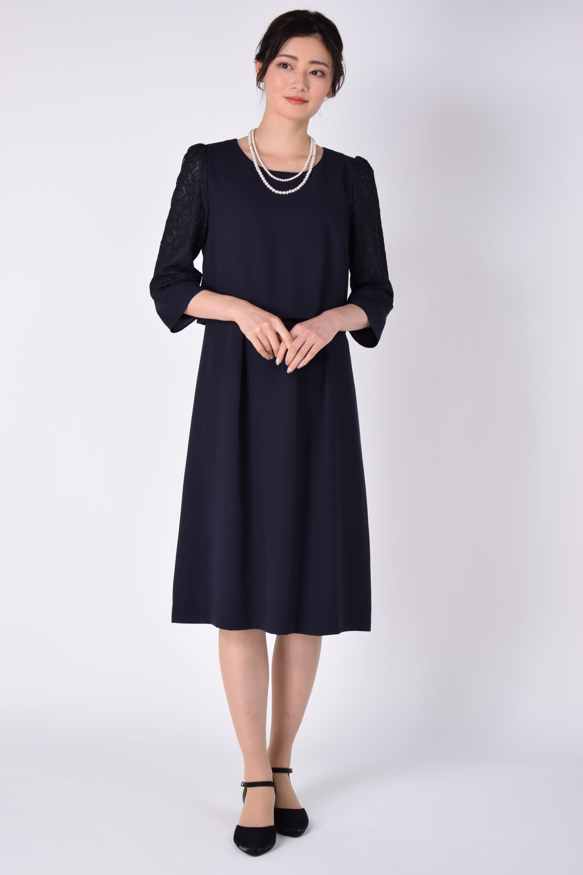 MIXツイード×ネイビーワンピースセット