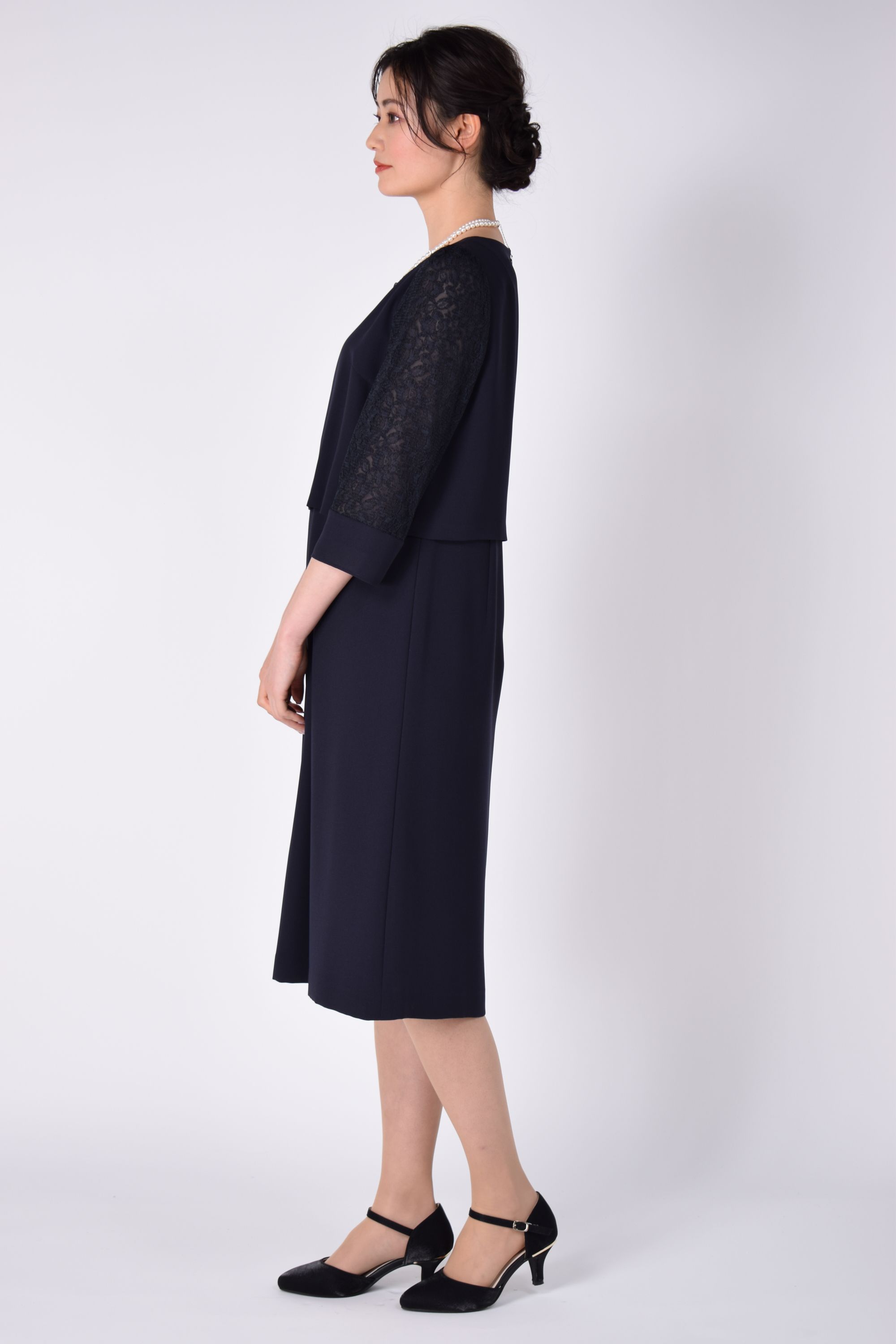 MIXツイード×ネイビーワンピースセット