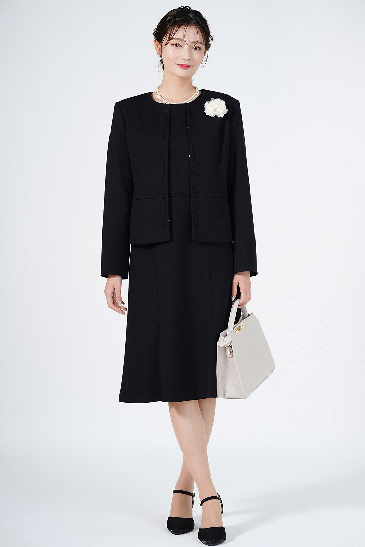 ドビー織ツイードネイビーワンピースセット