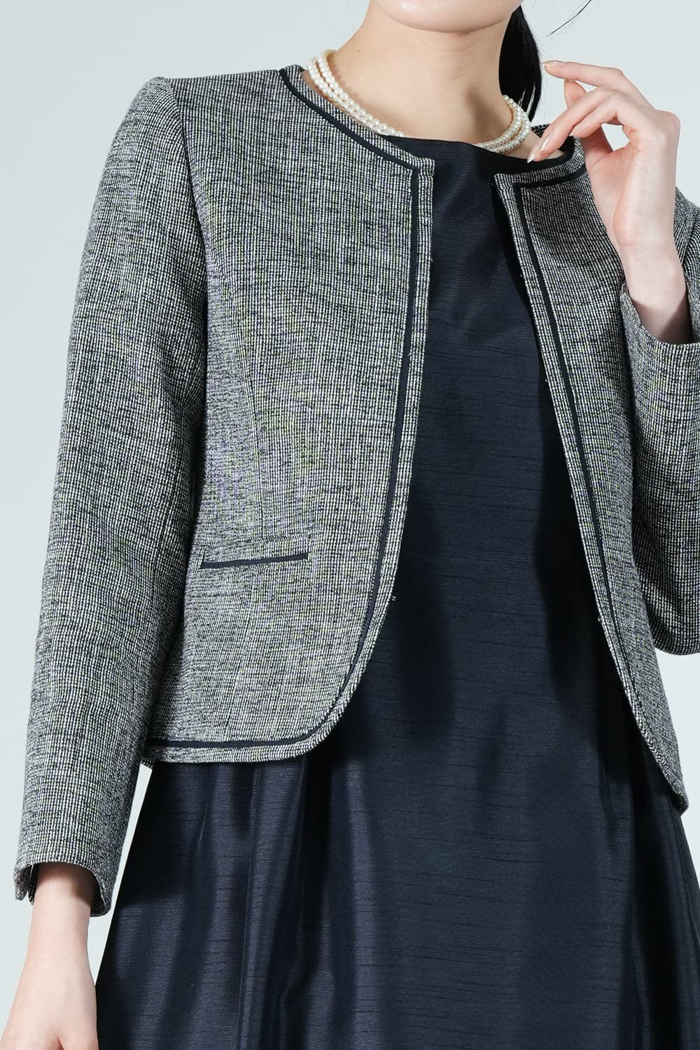 混合ツイードネイビーワンピースセット