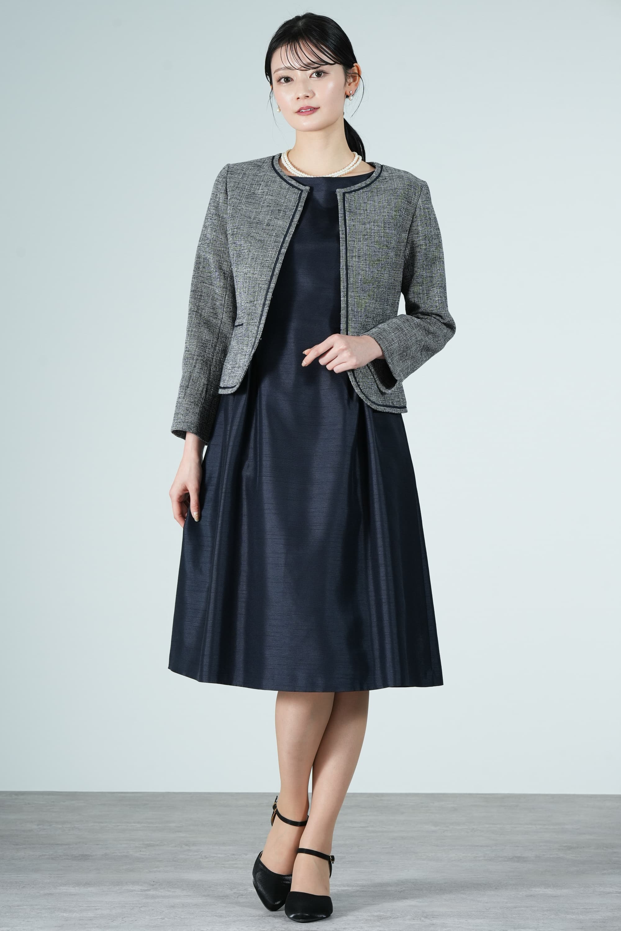 混合ツイードネイビーワンピースセット