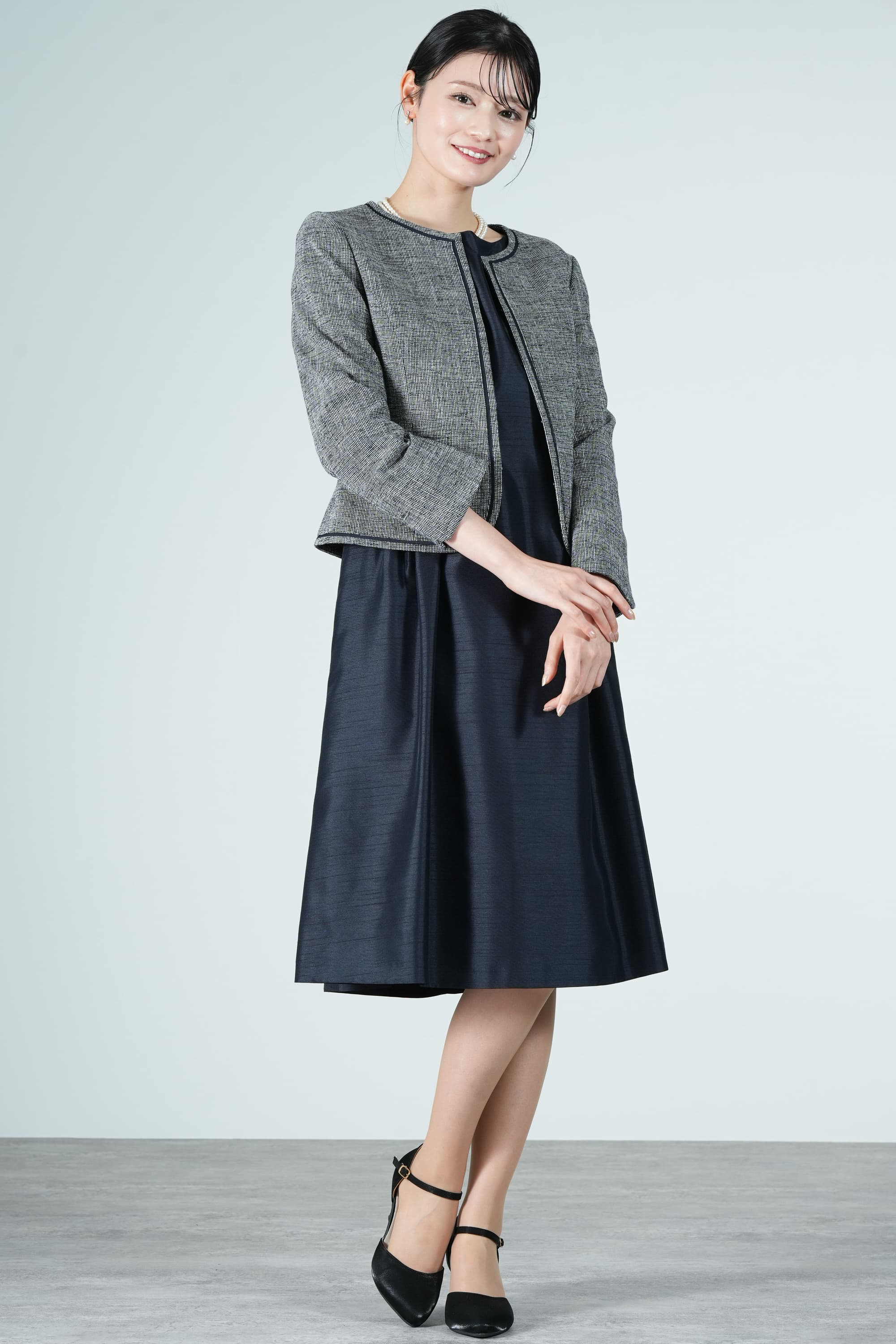 混合ツイードネイビーワンピースセット