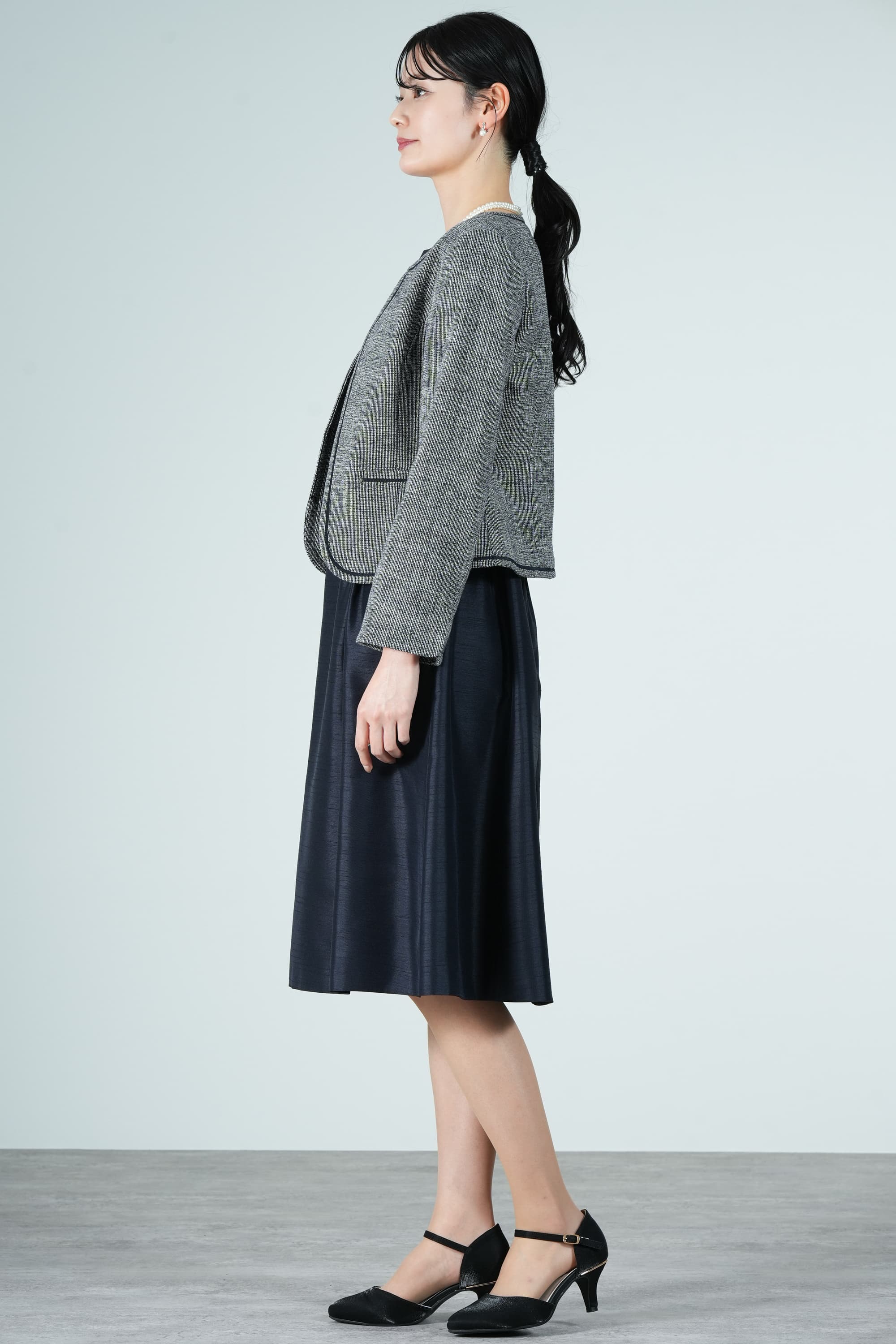 混合ツイードネイビーワンピースセット