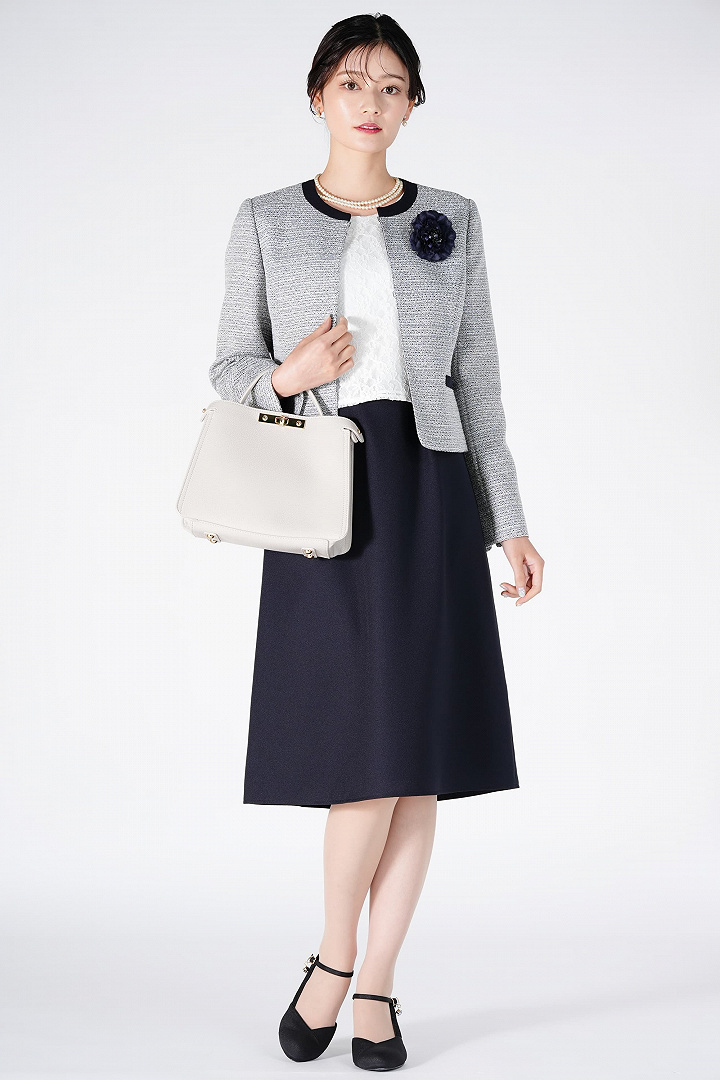 ミックスツイード×セパレート風ネイビーワンピースセット