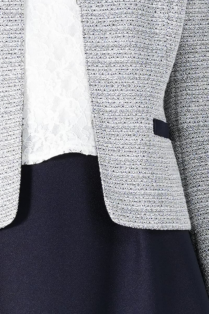 ミックスツイード×セパレート風ネイビーワンピースセット