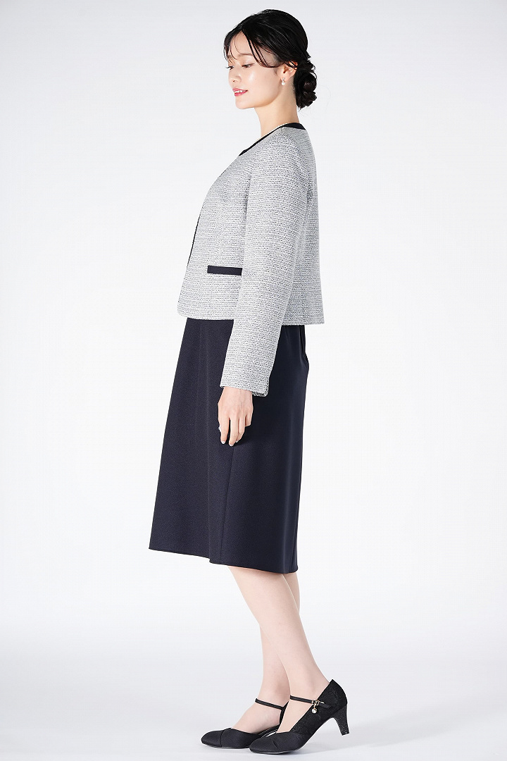 ミックスツイード×セパレート風ネイビーワンピースセット