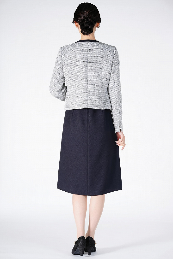 ミックスツイード×セパレート風ネイビーワンピースセット