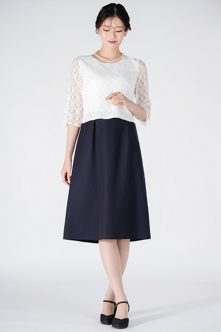 ミックスツイード×セパレート風ネイビーワンピースセット