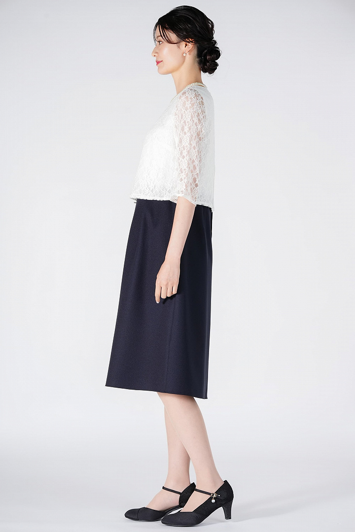 ミックスツイード×セパレート風ネイビーワンピースセット