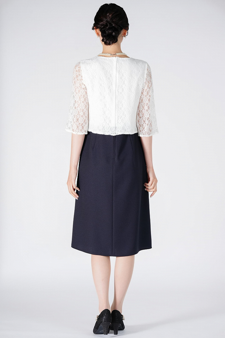 ミックスツイード×セパレート風ネイビーワンピースセット