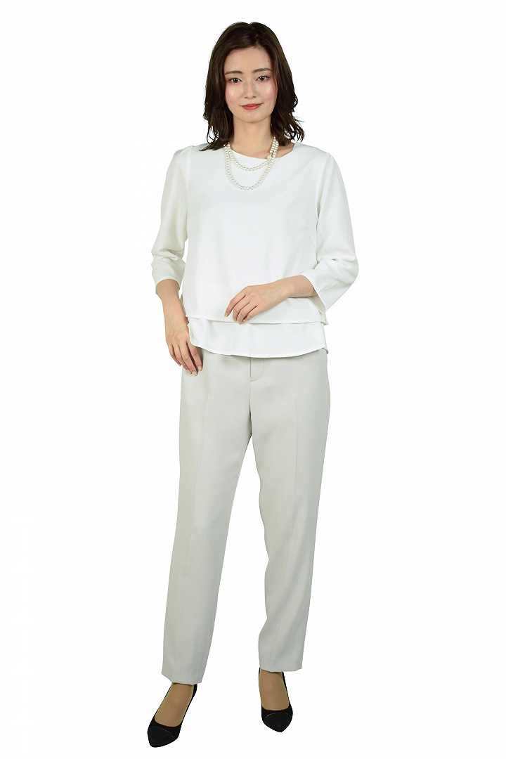 シンプルグレージュパンツスーツセット