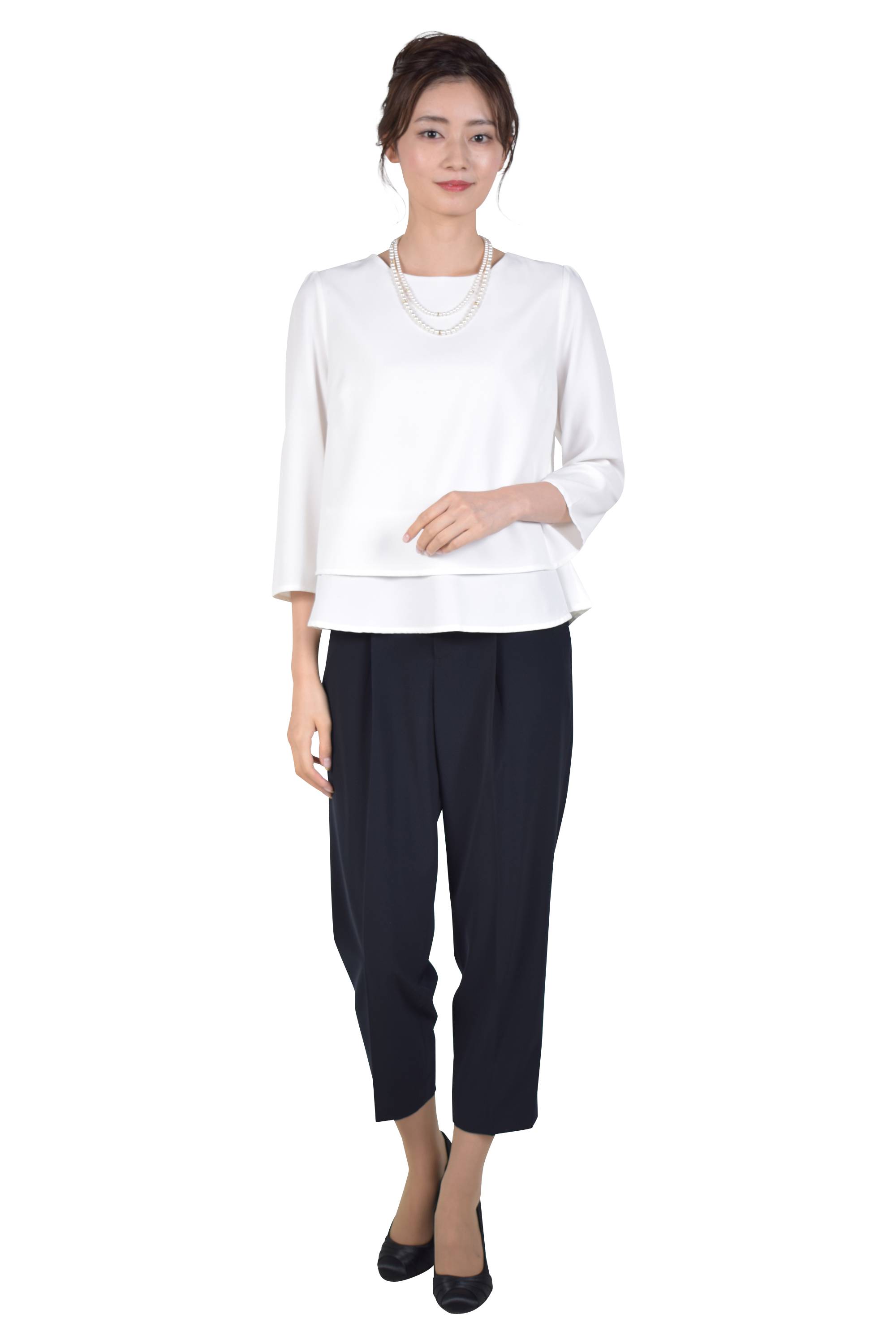 上品ネイビーパンツスーツセット