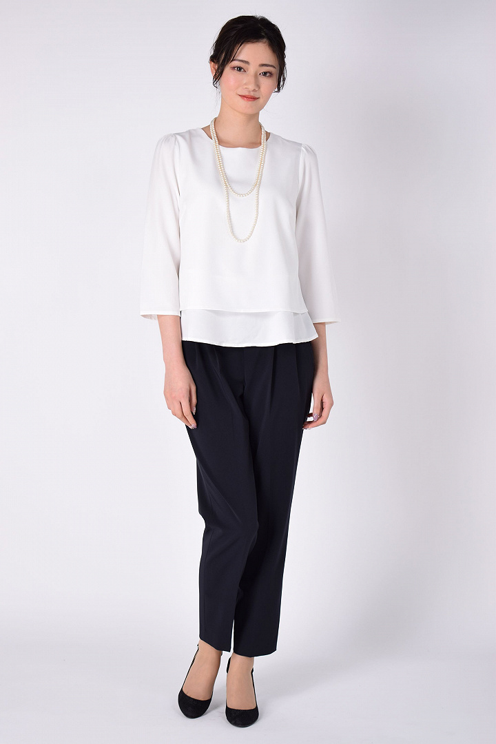 ノーラペルジャケット×ネイビーパンツスーツセット