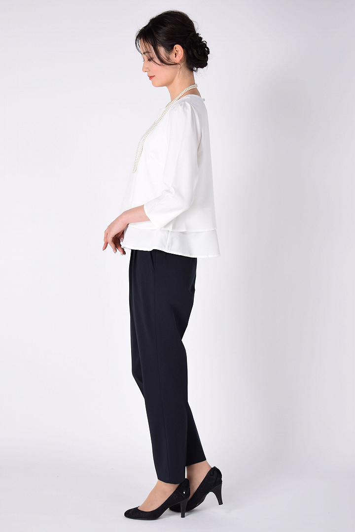 ノーラペルジャケット×ネイビーパンツスーツセット