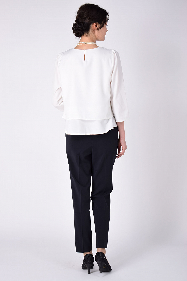 ノーラペルジャケット×ネイビーパンツスーツセット