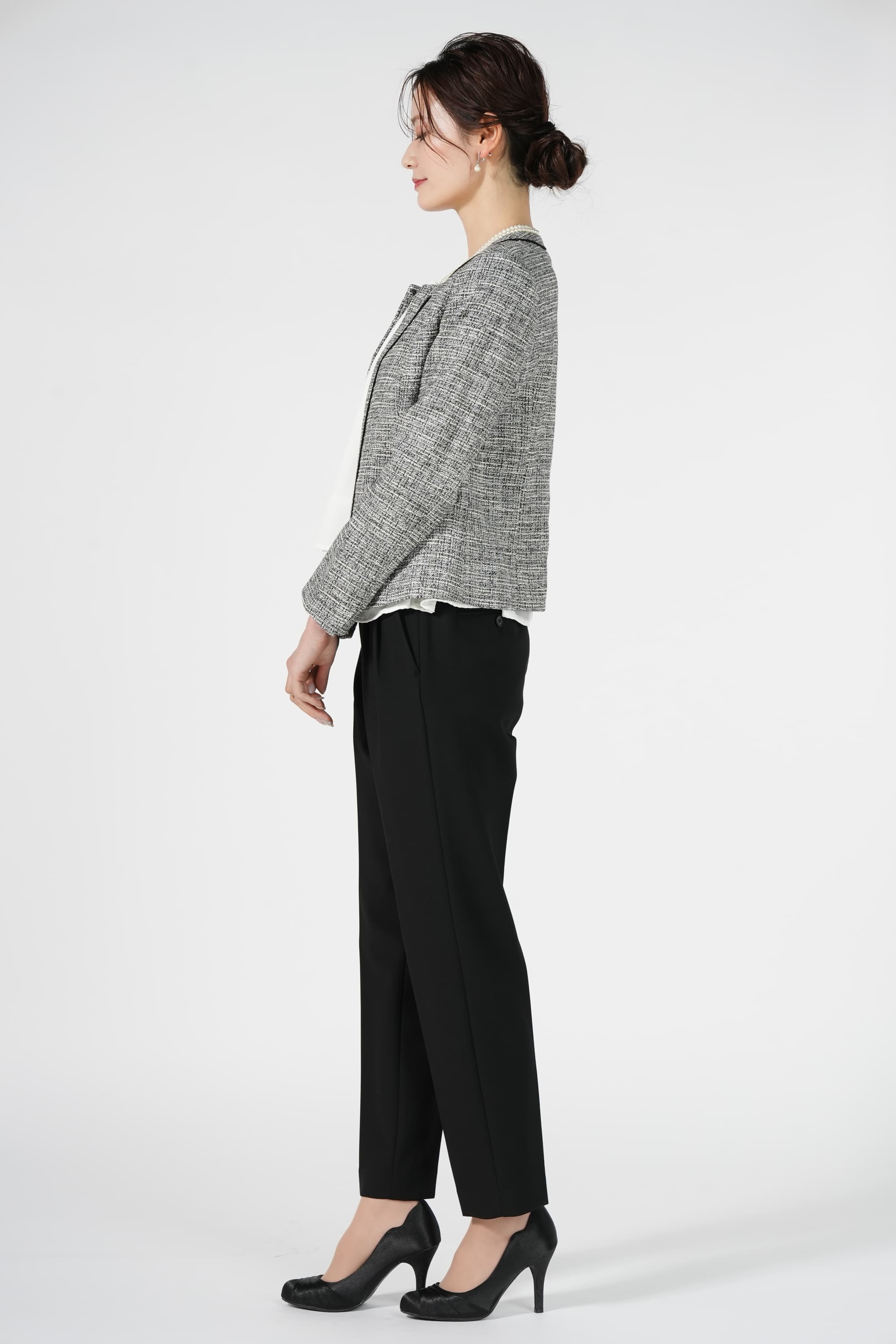 MIXツイードジャケットブラックパンツスーツセット