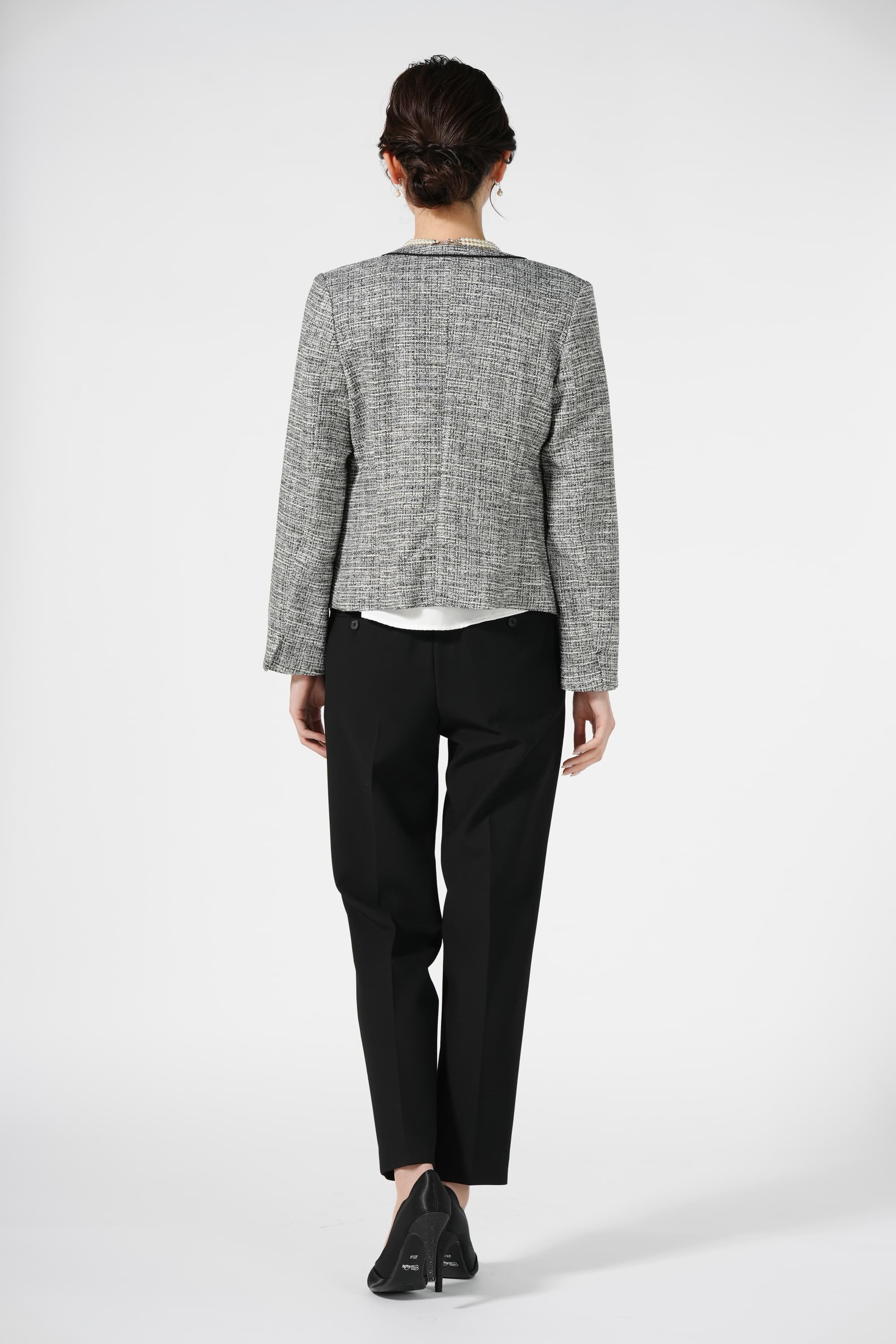 MIXツイードジャケットブラックパンツスーツセット