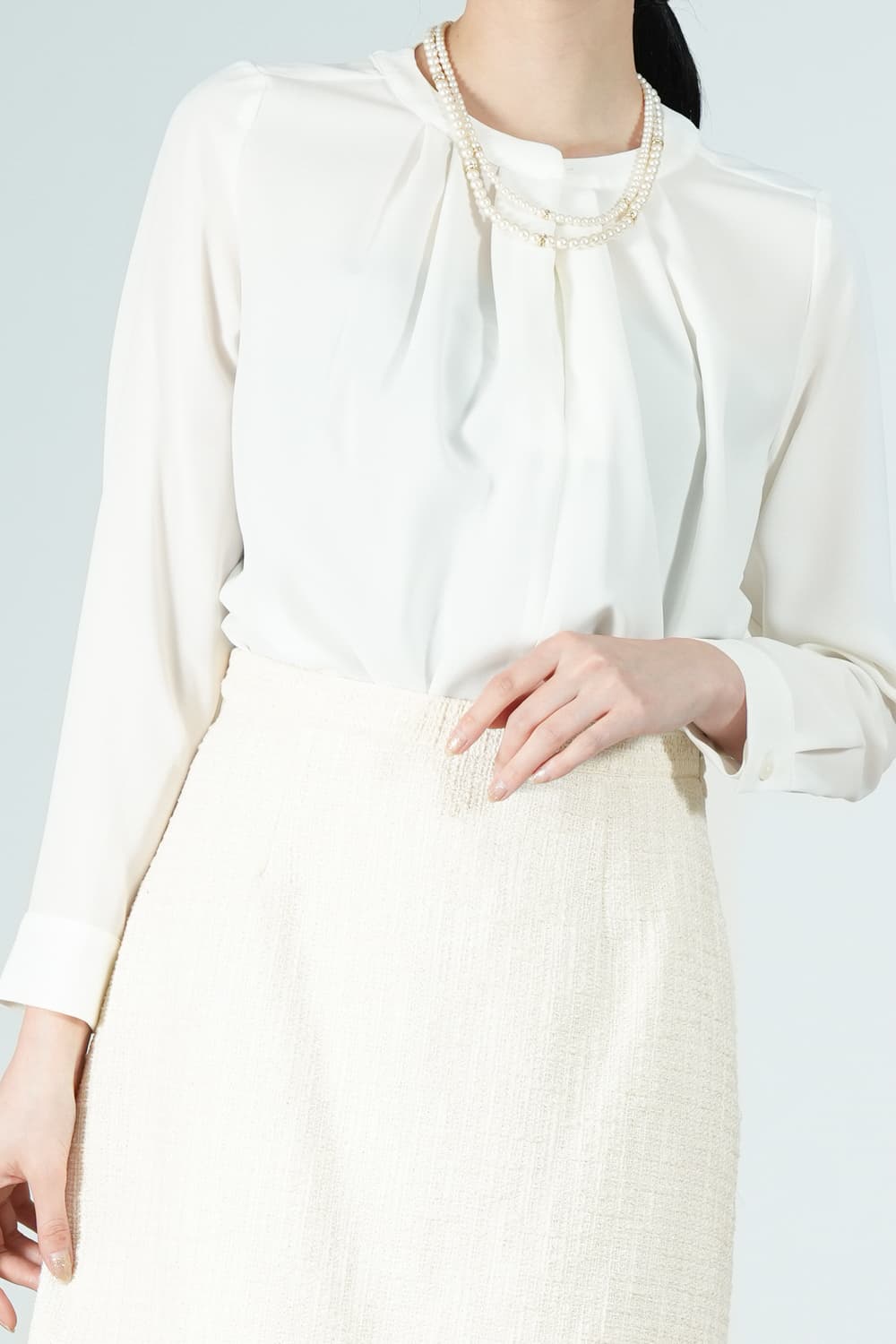 ラメ混ツイードアイボリースカートスーツセット