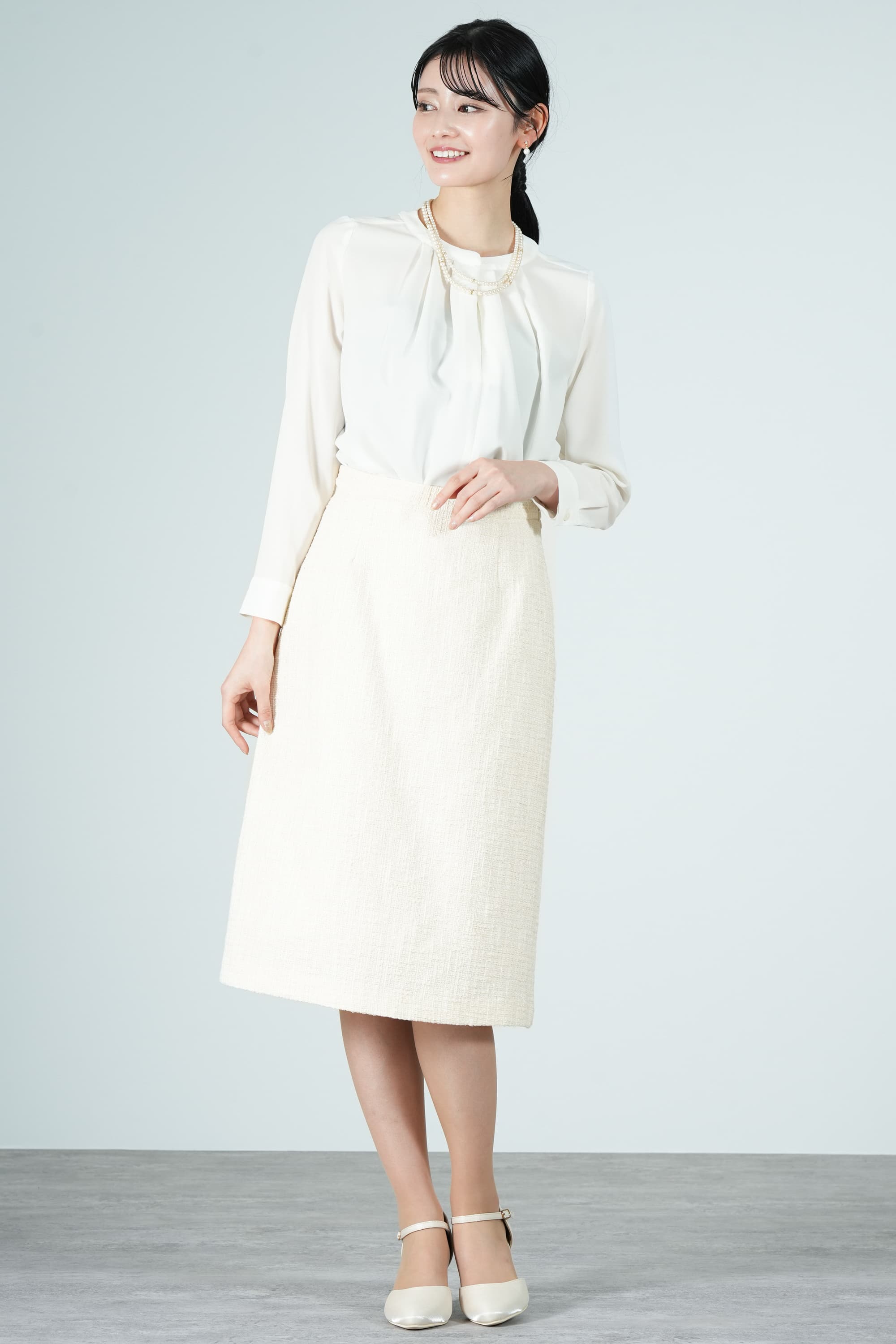 ラメ混ツイードアイボリースカートスーツセット