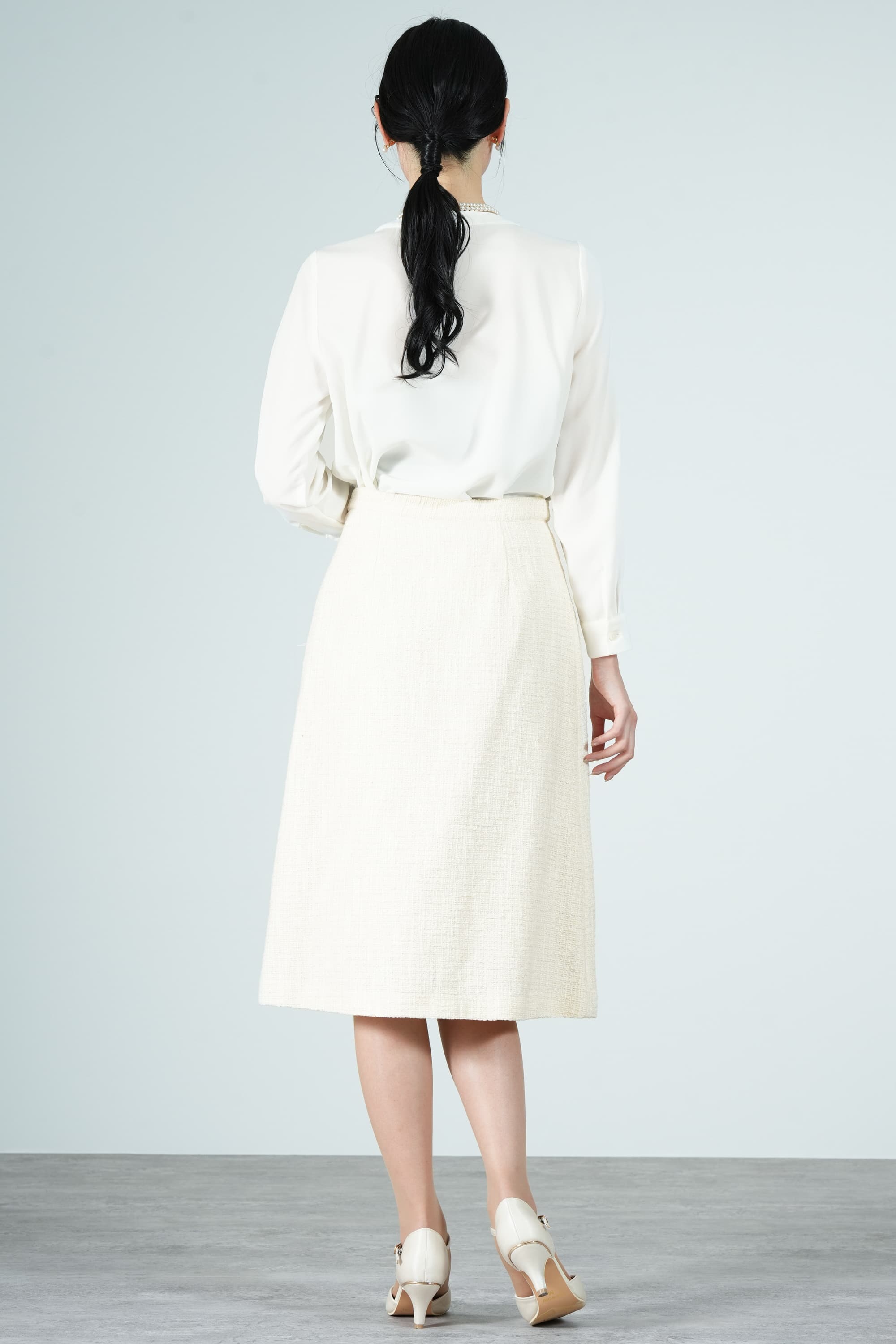 ラメ混ツイードアイボリースカートスーツセット