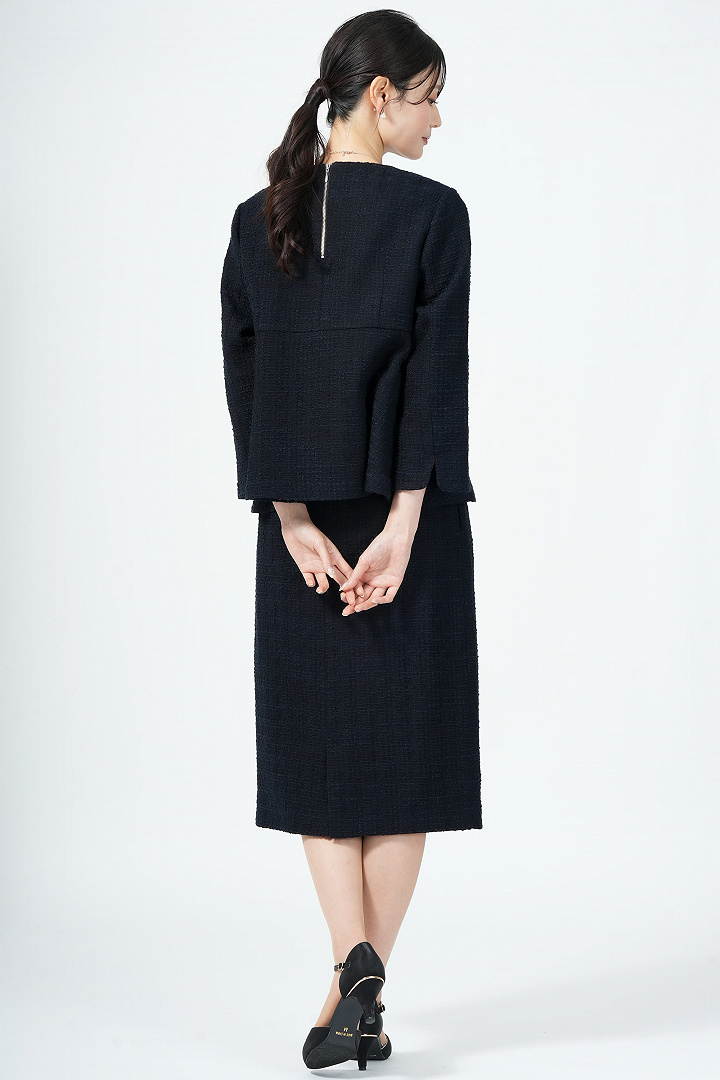 ツイード×ペプラムネイビースカートスーツセット
