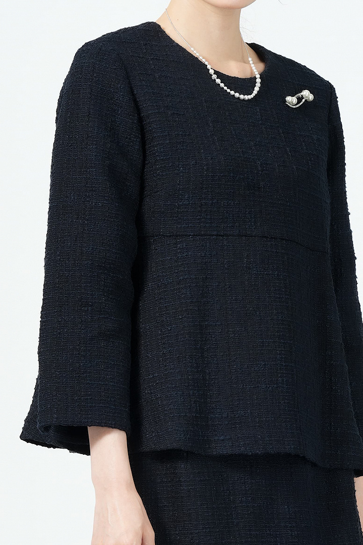 ツイード×ペプラムネイビースカートスーツセット