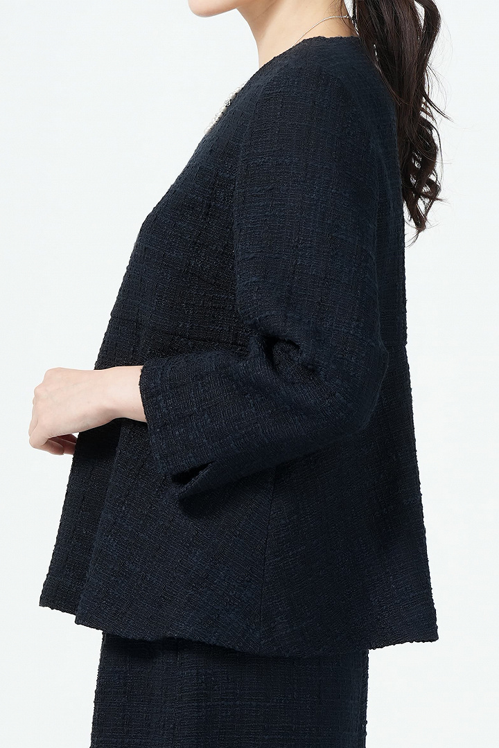 ツイード×ペプラムネイビースカートスーツセット