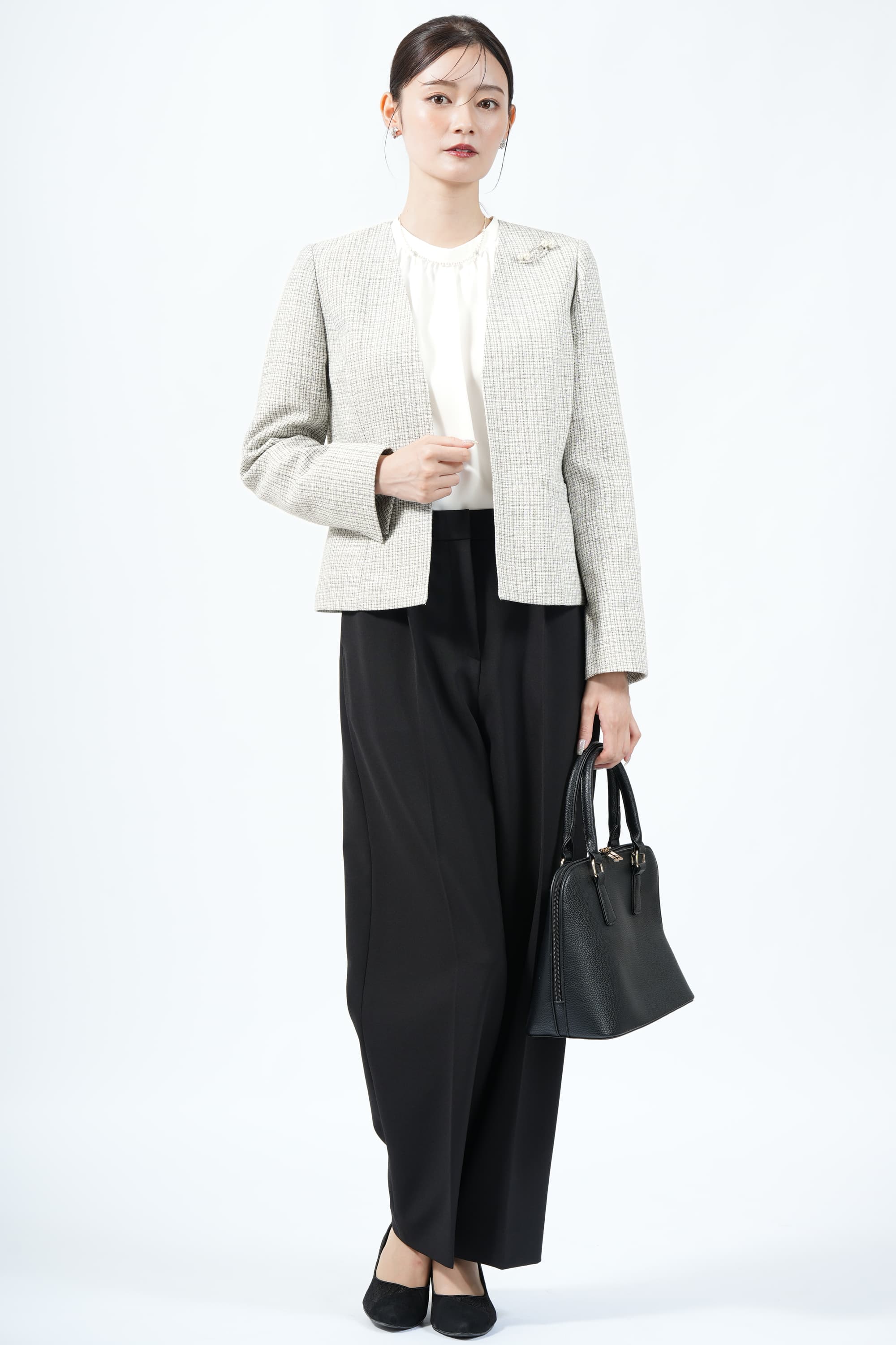 RIFANNE 東京ソワール 白黒ツイード×パンツスーツセット (LL) を