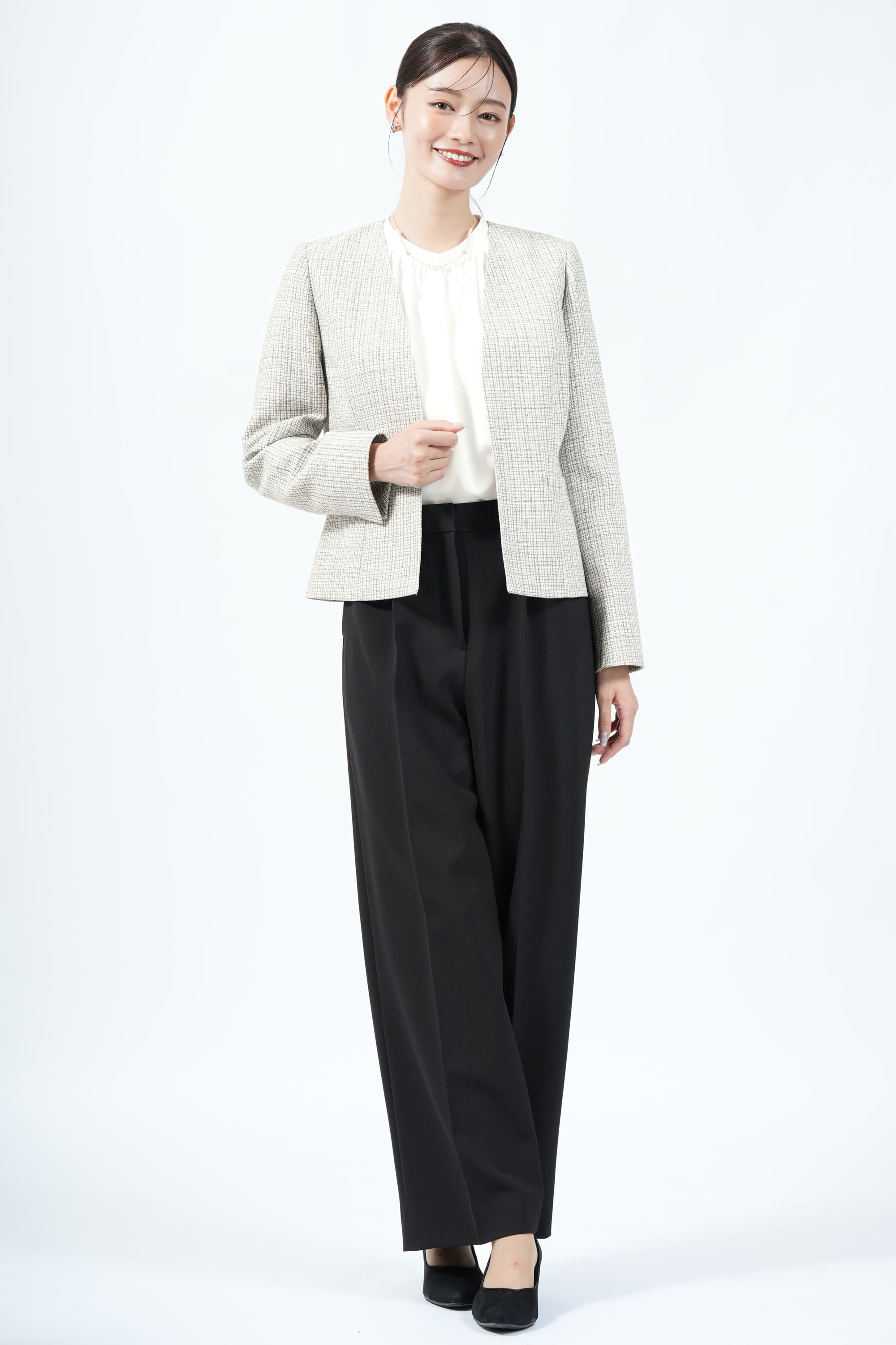 RIFANNE 東京ソワール 白黒ツイード×パンツスーツセット (L) を
