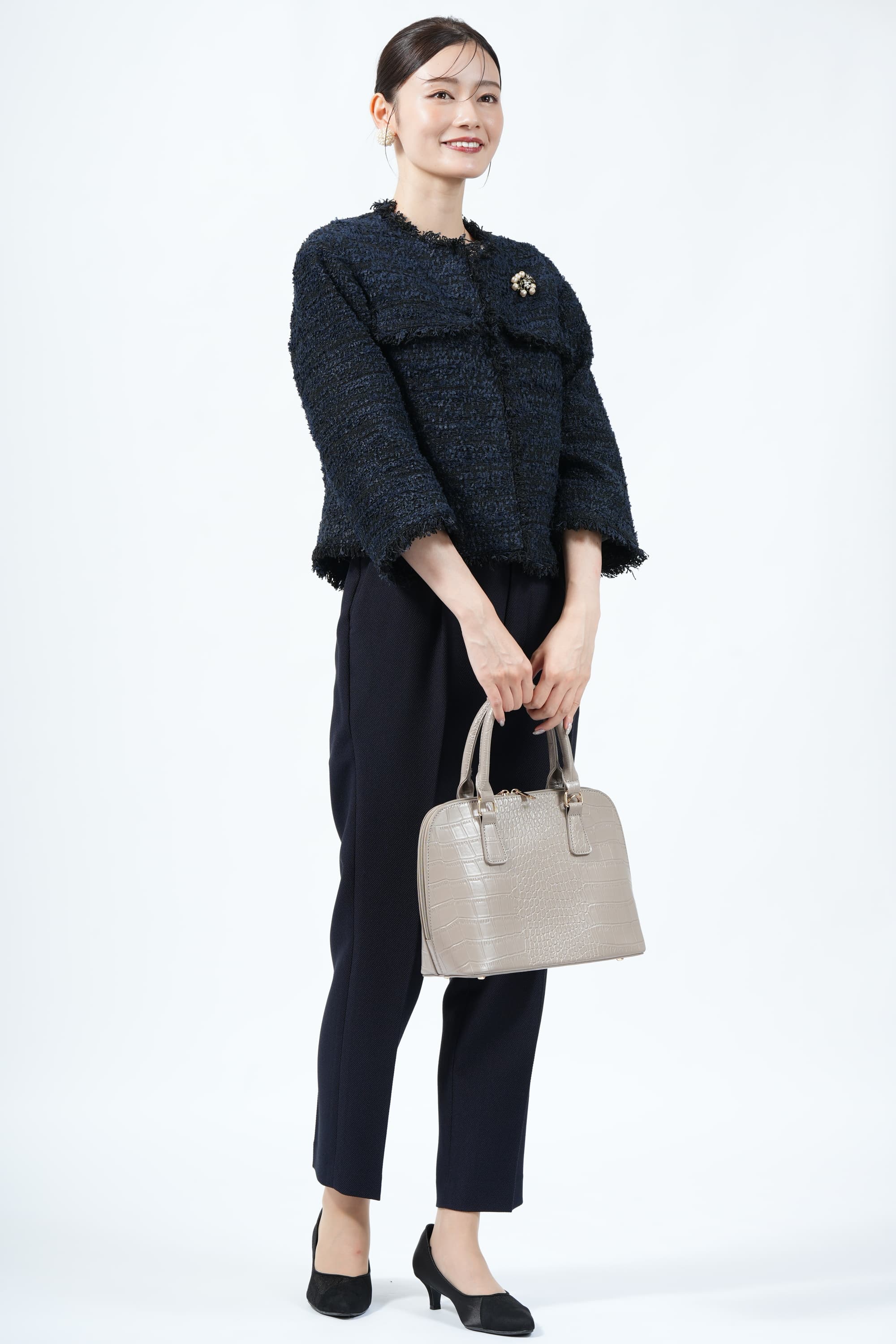 B:MING by BEAMS リボンヤーンツイード×ネイビーパンツスーツセット (L