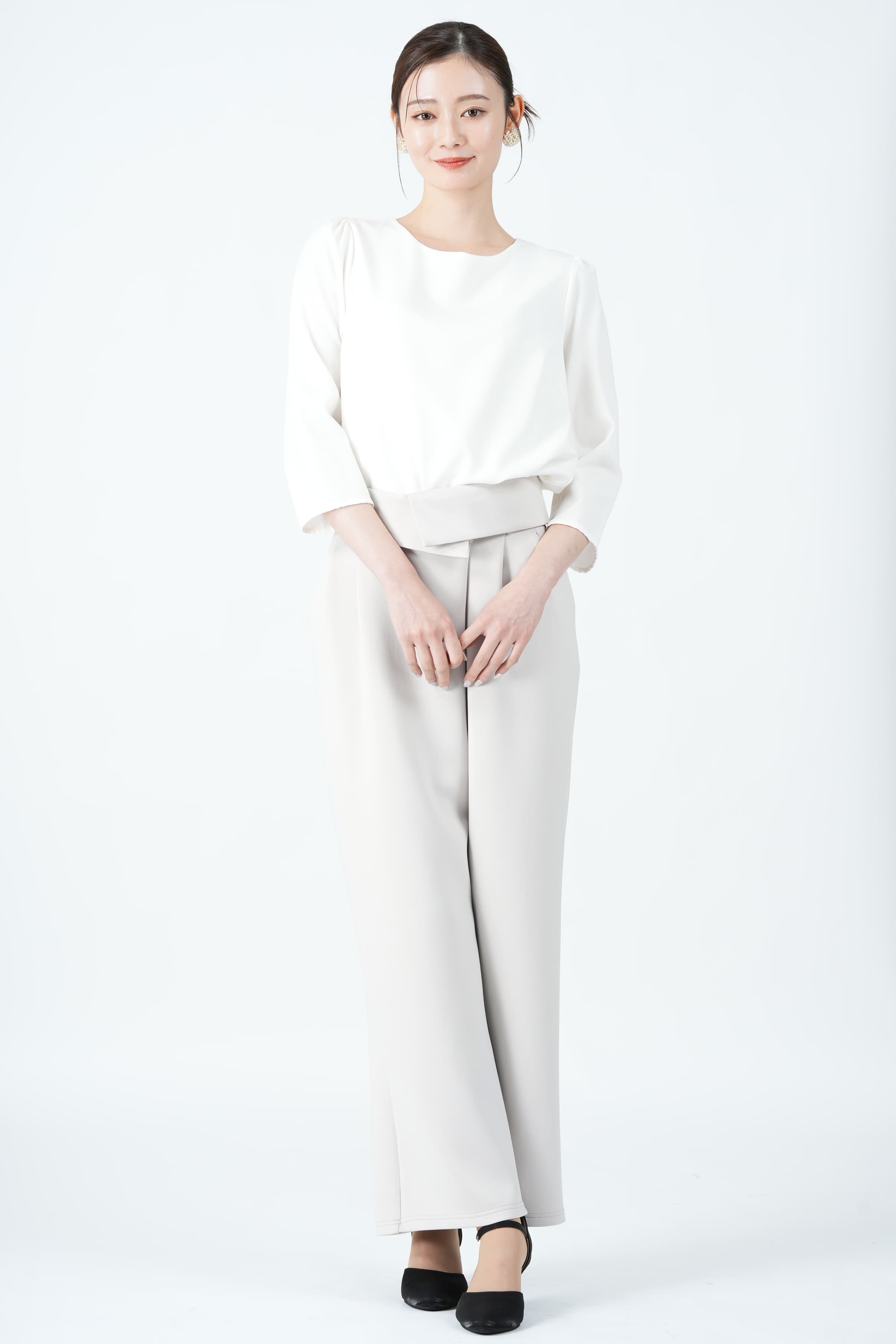 ハイストレッチグレージュパンツスーツセット