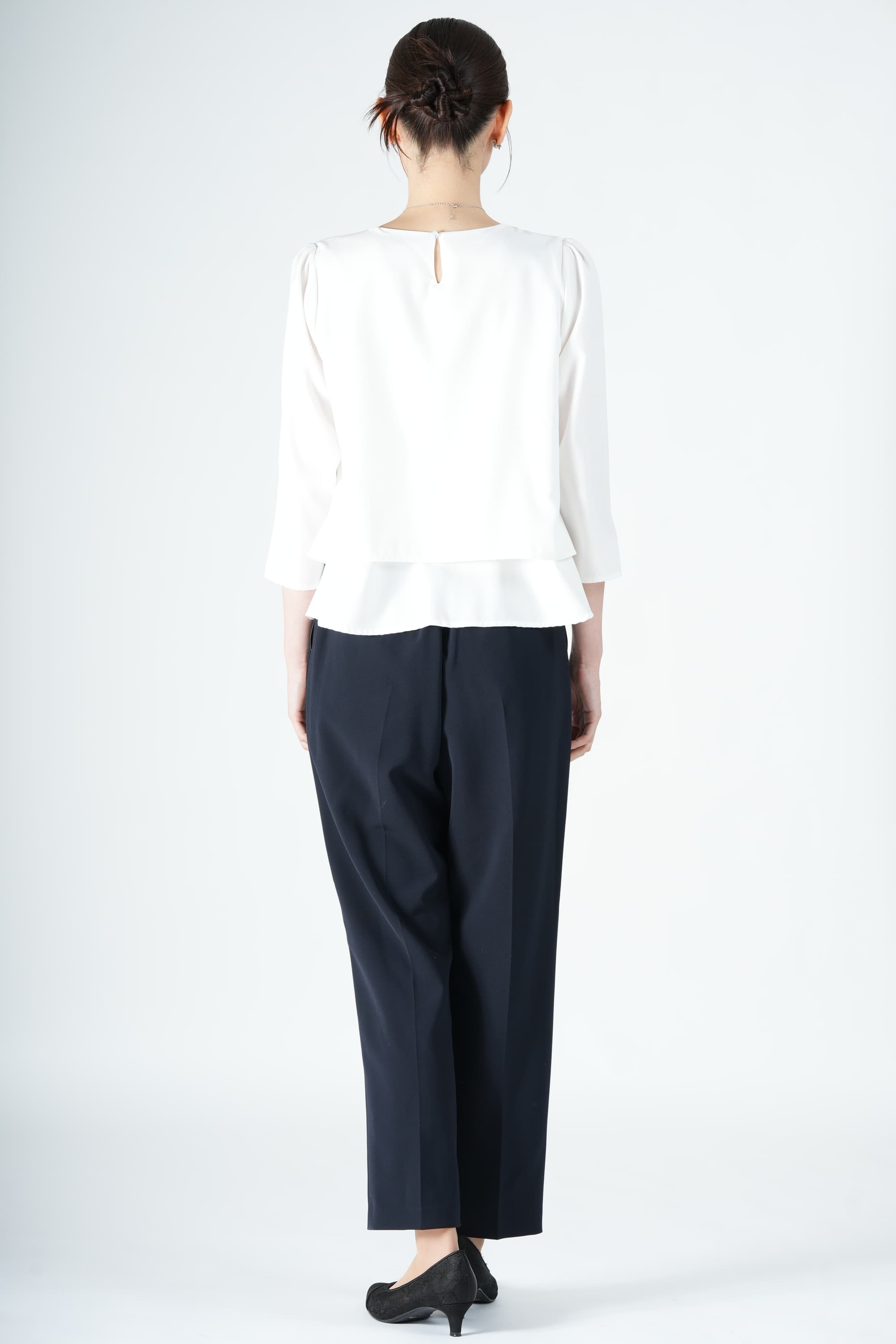 ベルスリーブネイビーパンツスーツセット