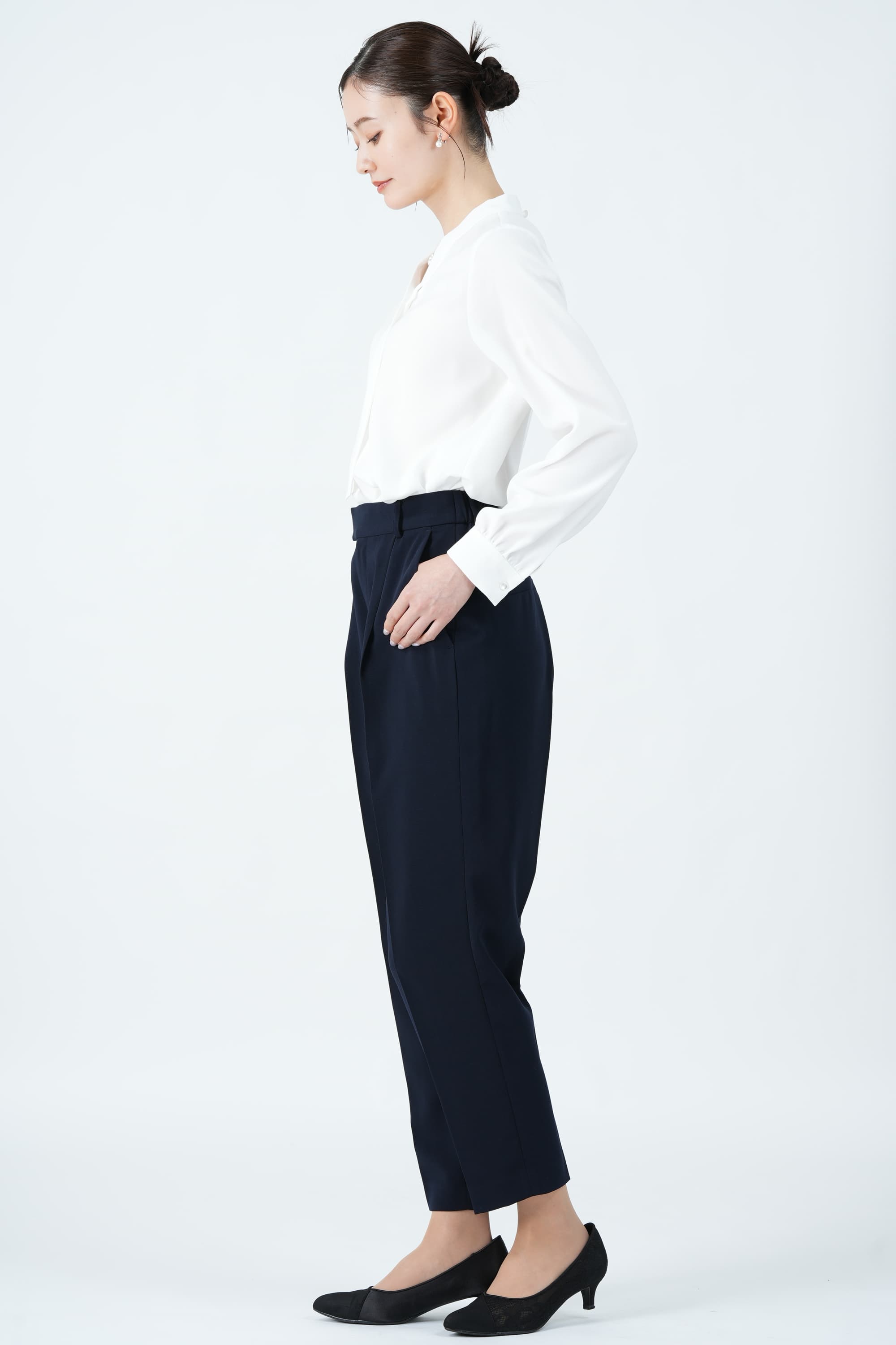 ミックスツイード調ネイビーパンツスーツセット