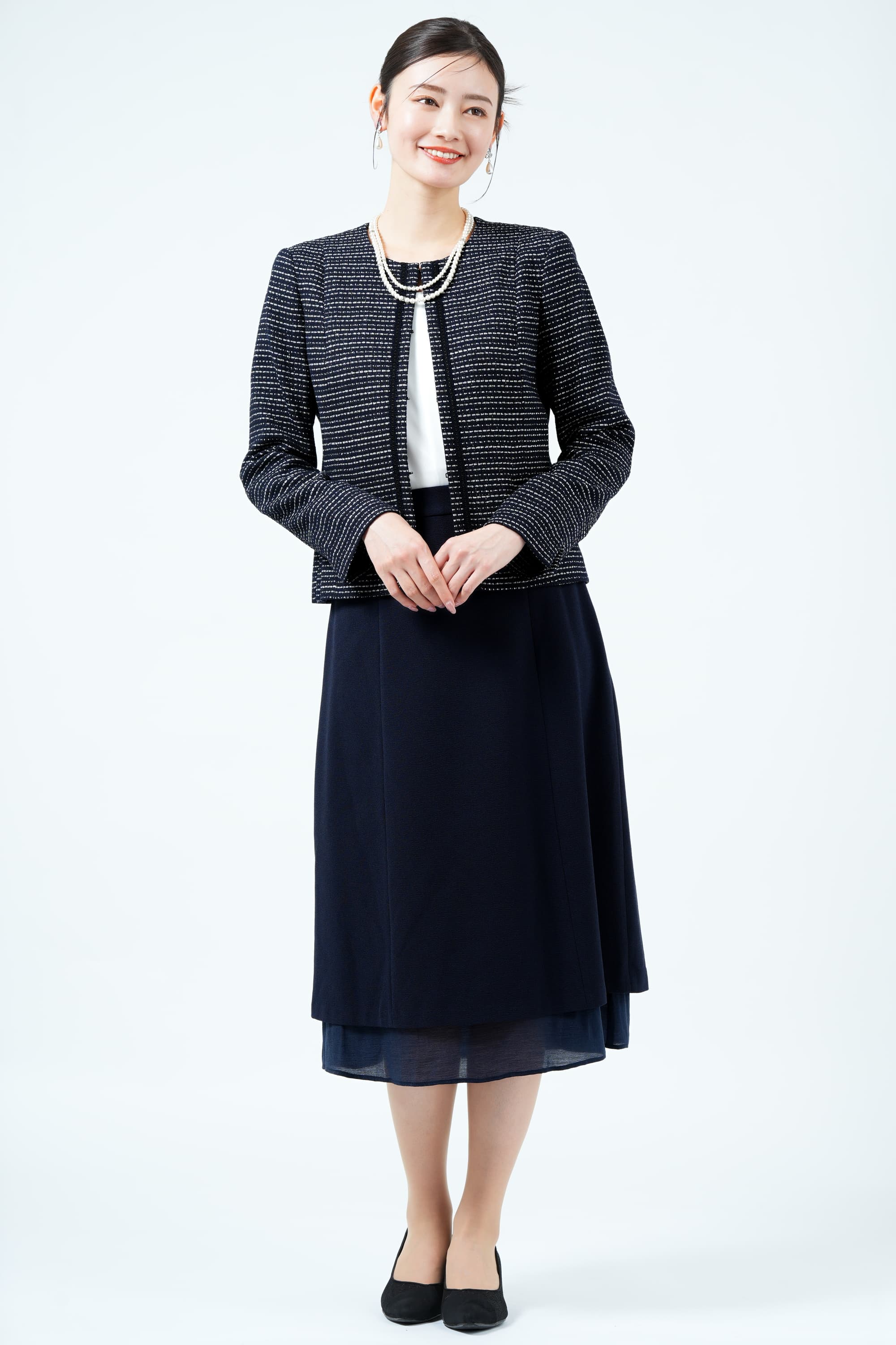 クラシックツイード×ネイビースカートスーツセット