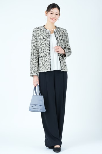 ファンシーツイードジャケット&times;ブラックパンツスーツセット