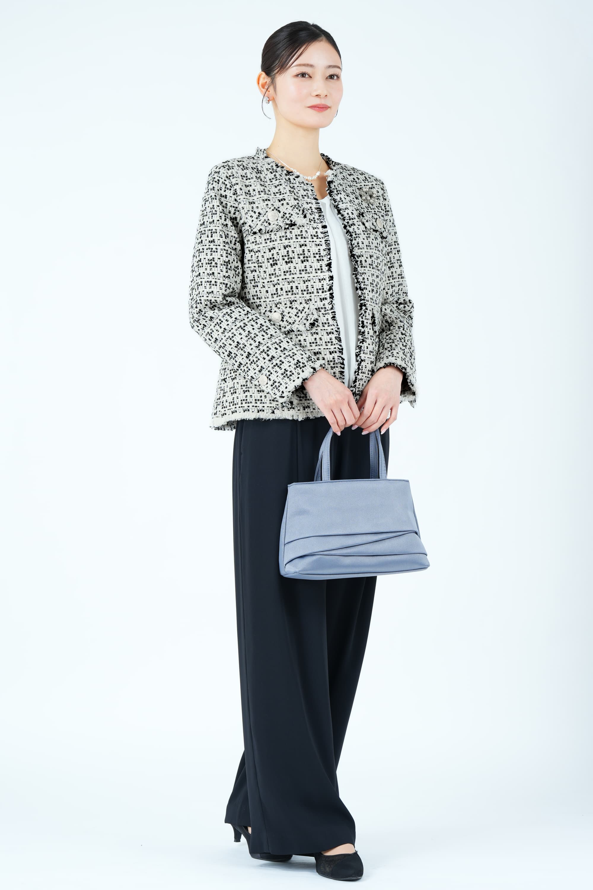 ファンシーツイードジャケット&times;ブラックパンツスーツセット