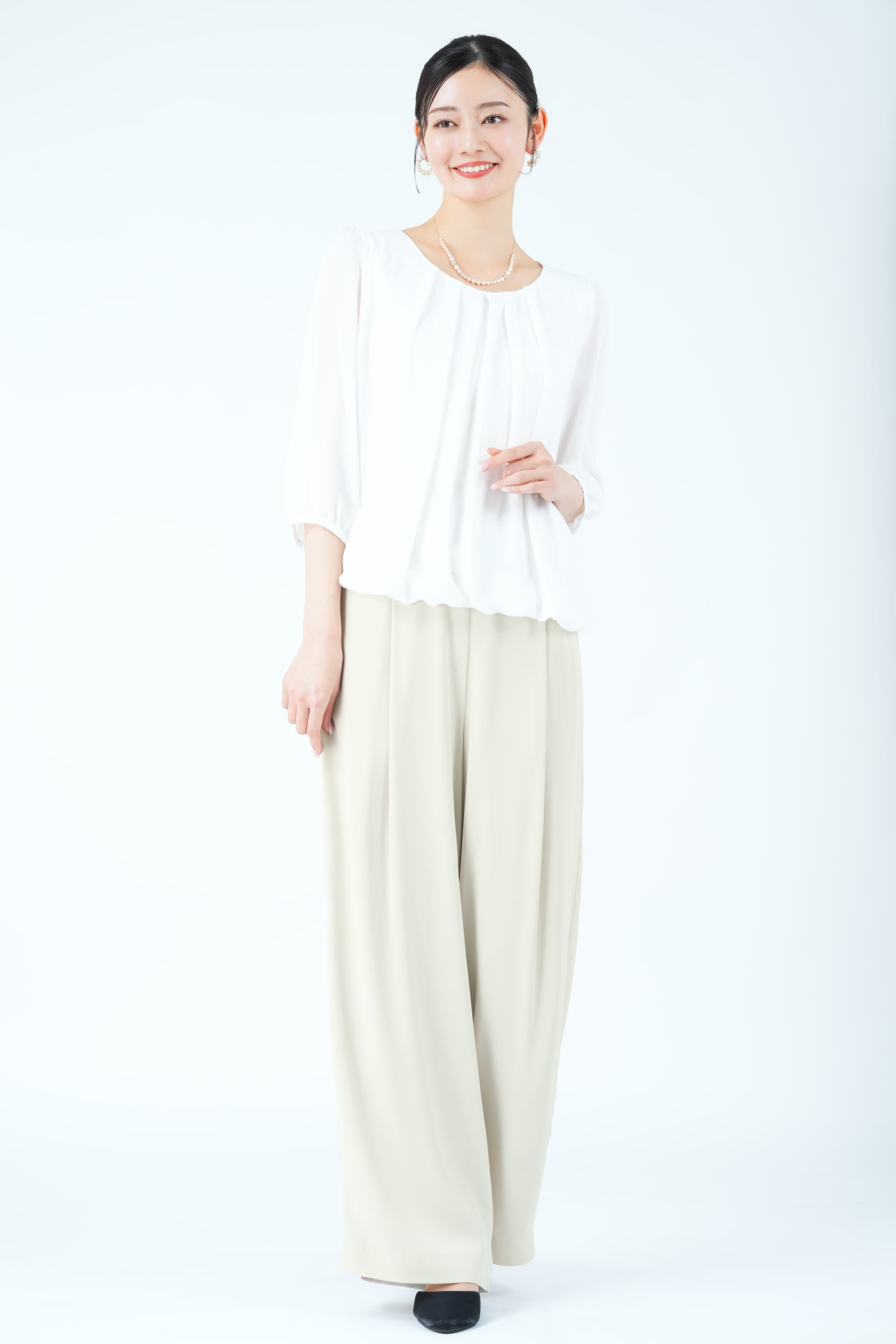 ファンシーツイードジャケット&times;ベージュパンツスーツセット