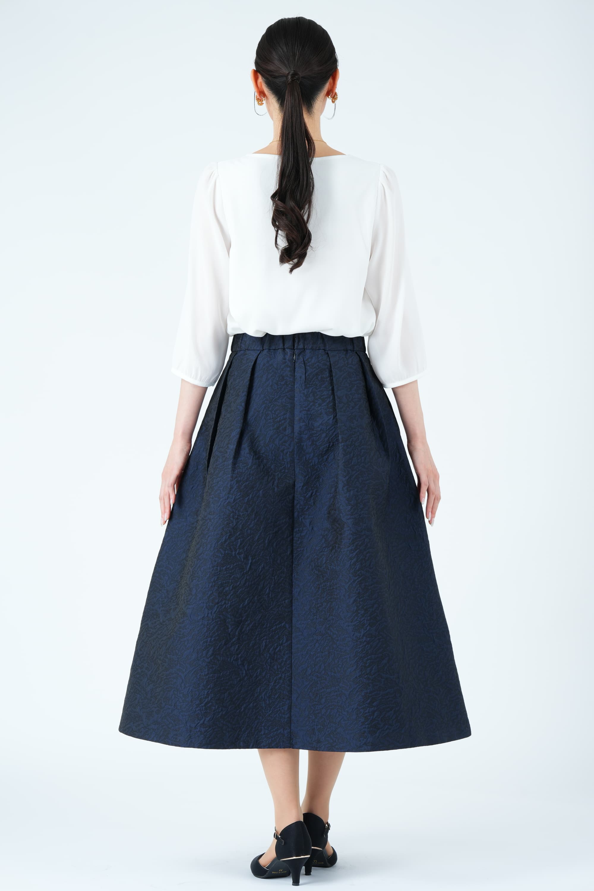 ランタンスリーブネイビースカートスーツセット