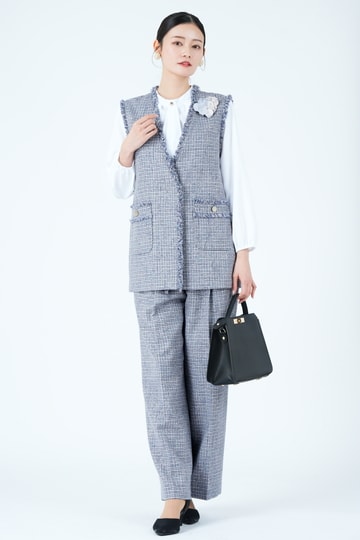ツイードライクジレ&times;ブルーパンツスーツセット