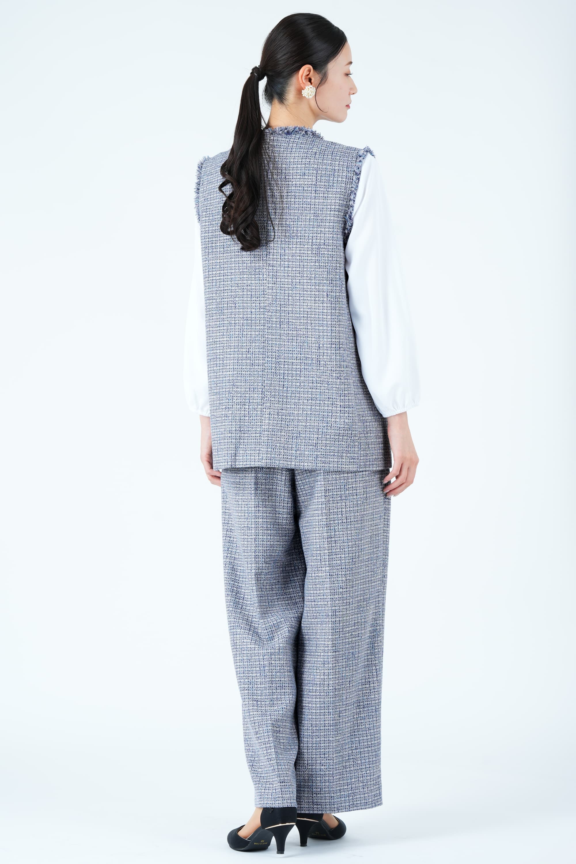 ツイードライクジレ&times;ブルーパンツスーツセット