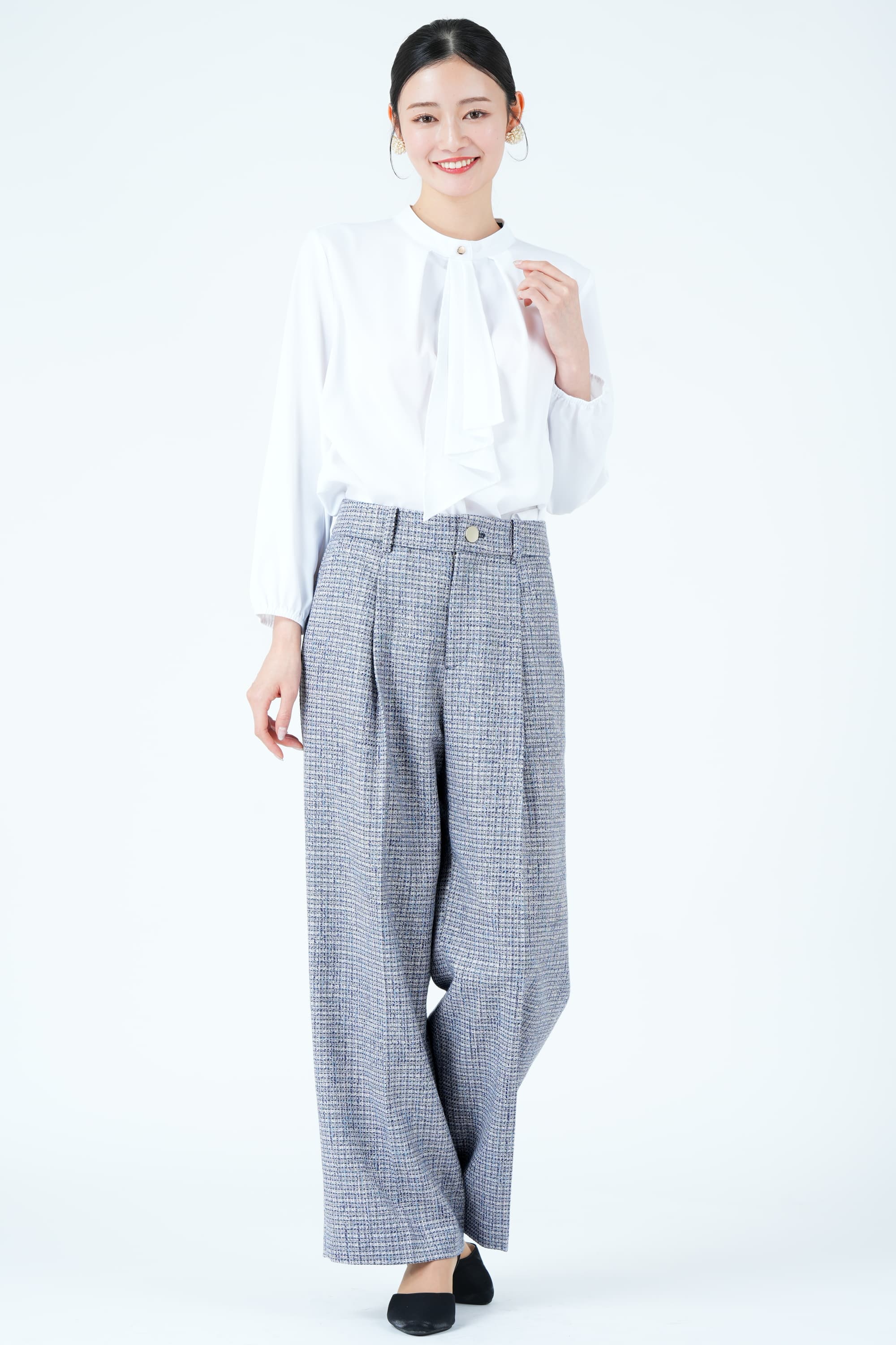 ツイードライクジレ&times;ブルーパンツスーツセット